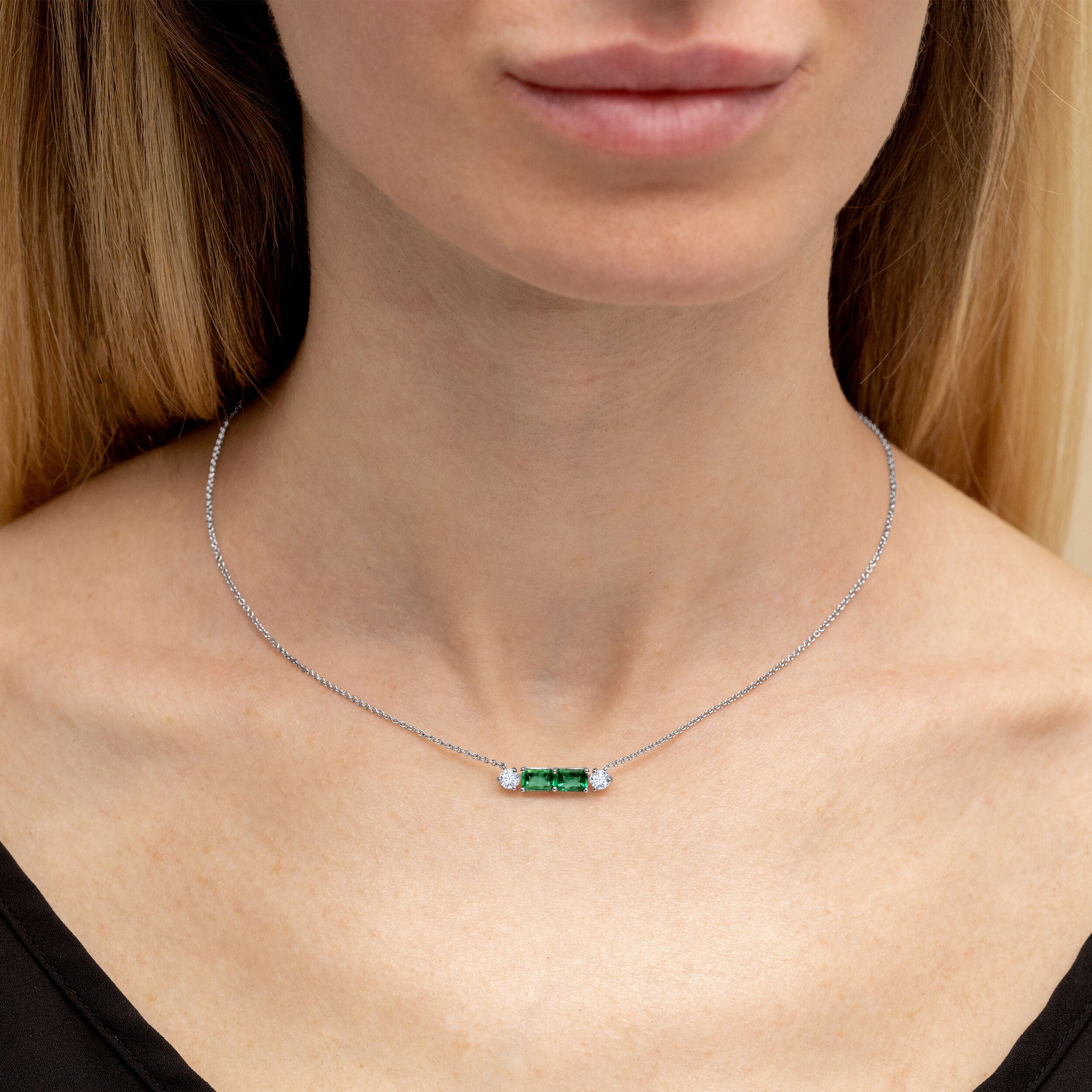 Two Emerald East West Pendant - 1.26ct TW