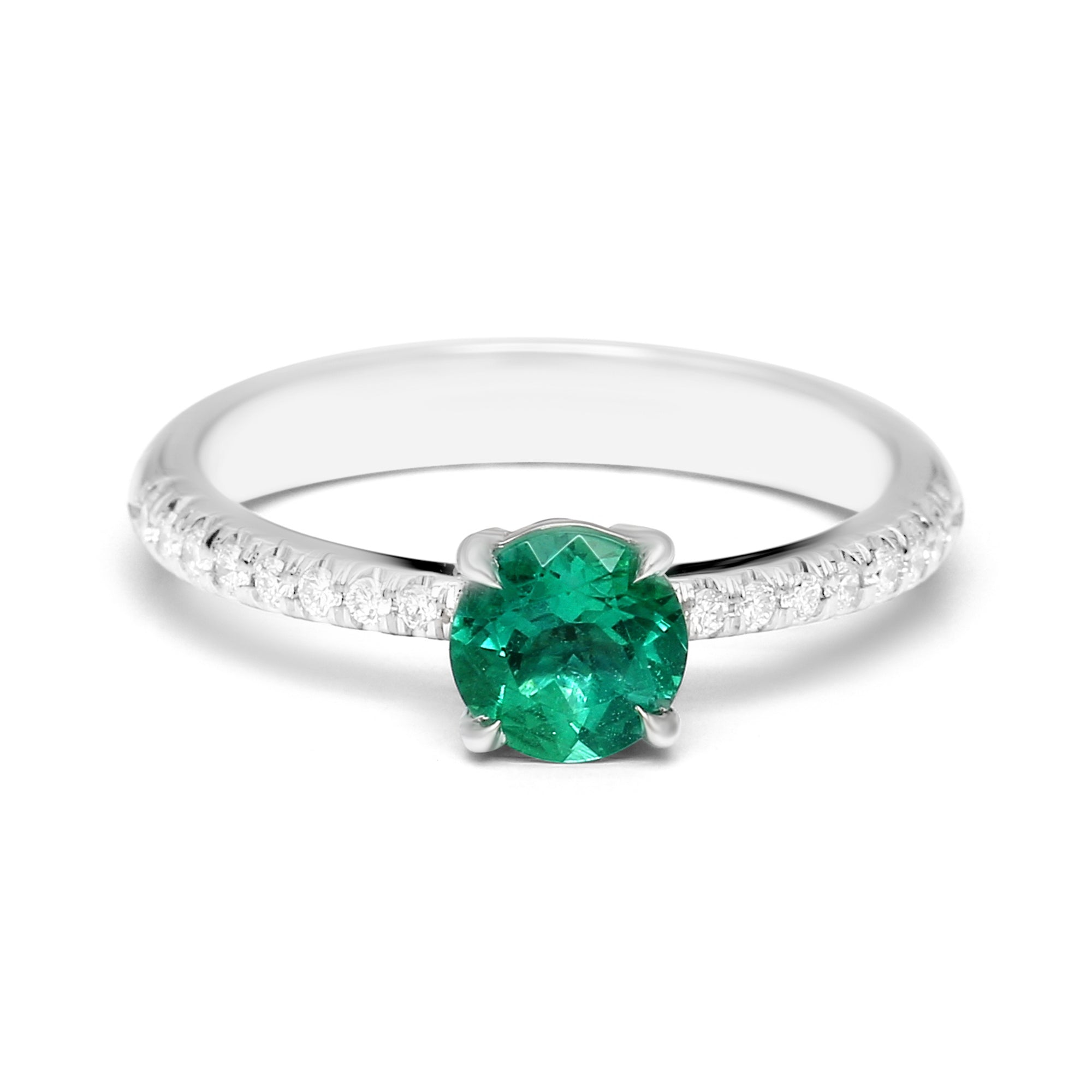 Emerald Round with Diamonds Ring - 0.88ct TW
