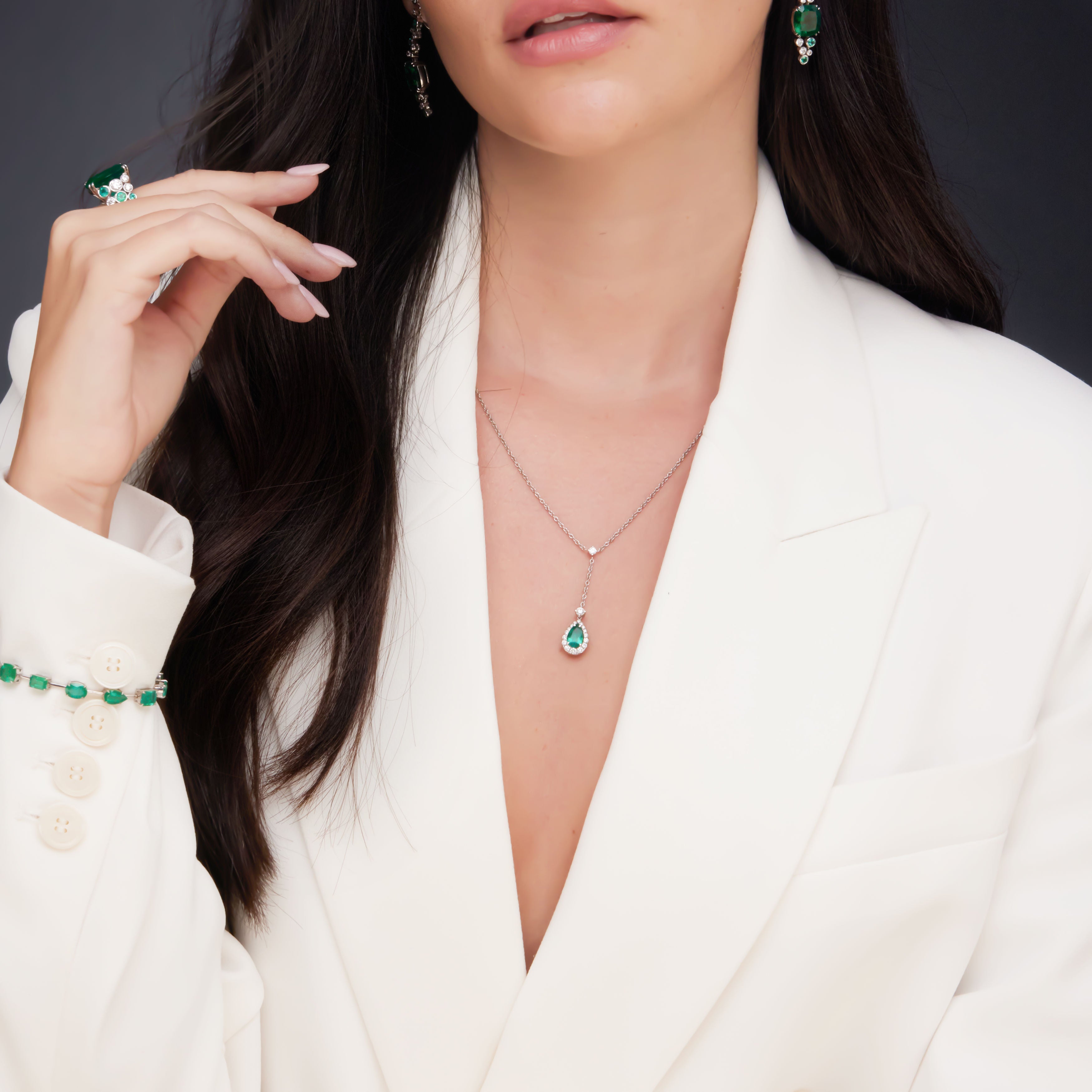 Emerald Pear Shape Pendant - Eshli Fine Jewelry