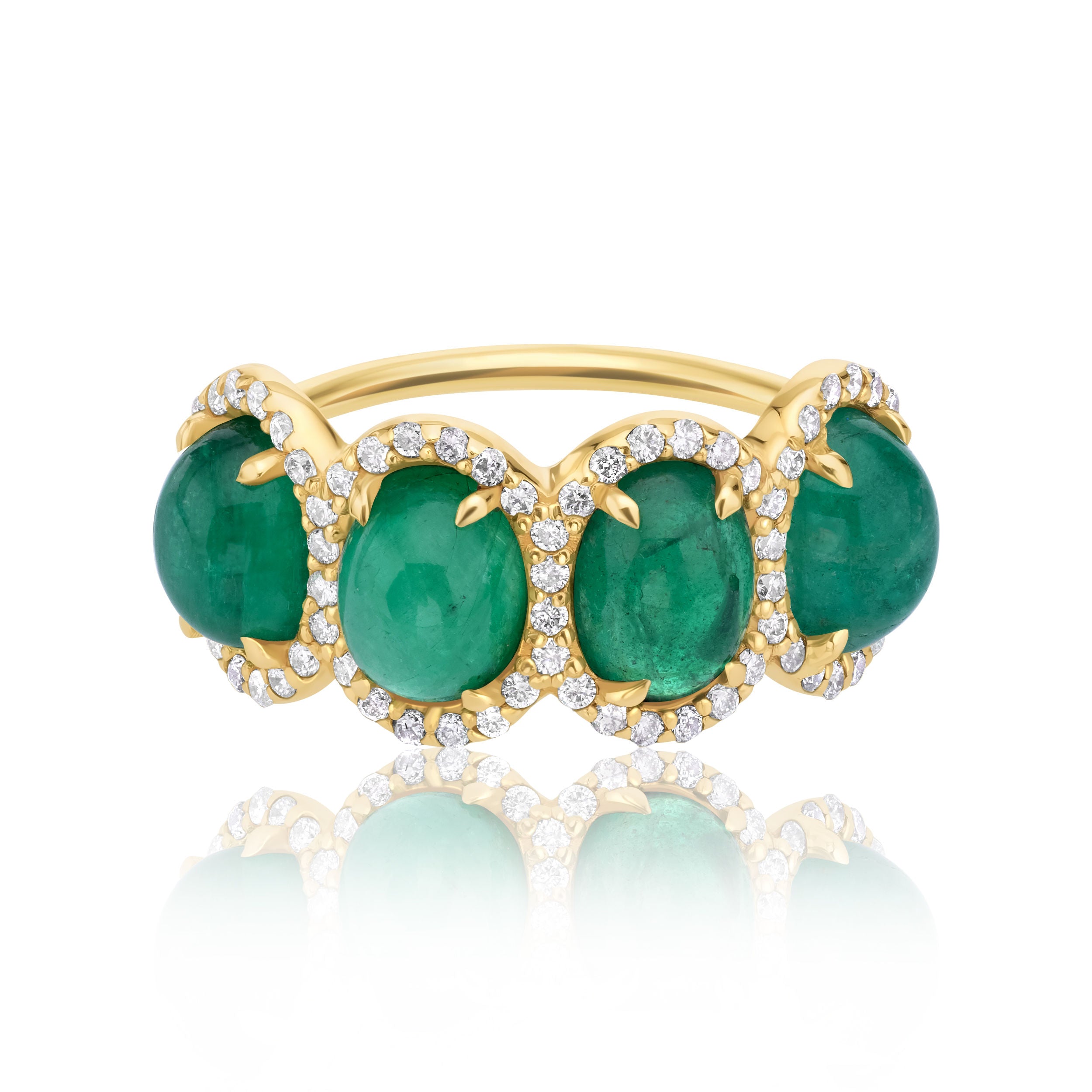 Emerald Cabochon Half Eternity Ring - Eshli Fine Jewelry