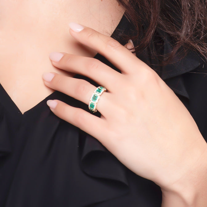 Emerald Eternity Ring with Diamonds - 7.02 TW