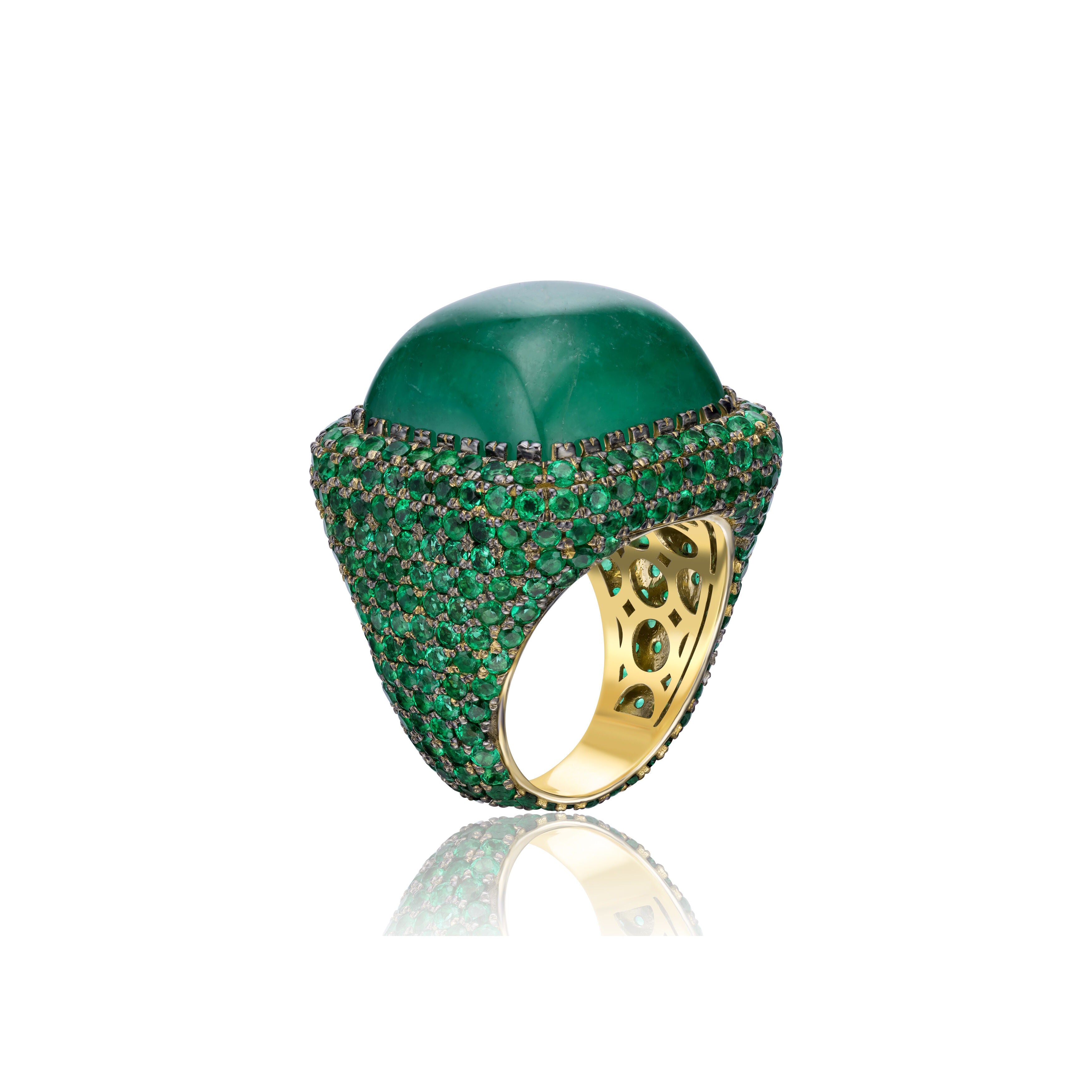 Emerald Cabochon Ring - 35.99ct TW