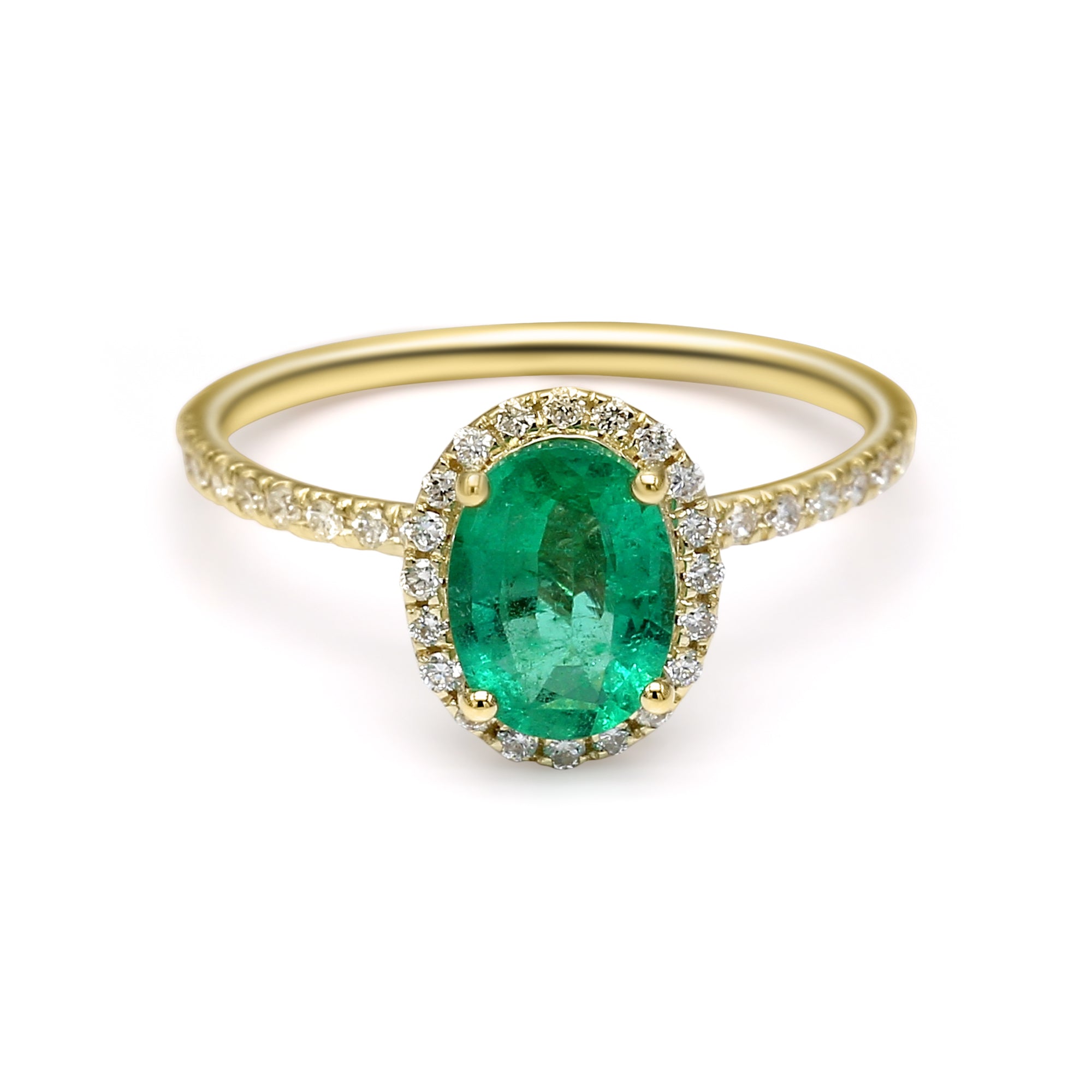 Emerald Oval Halo Ring - 1.15ct TW