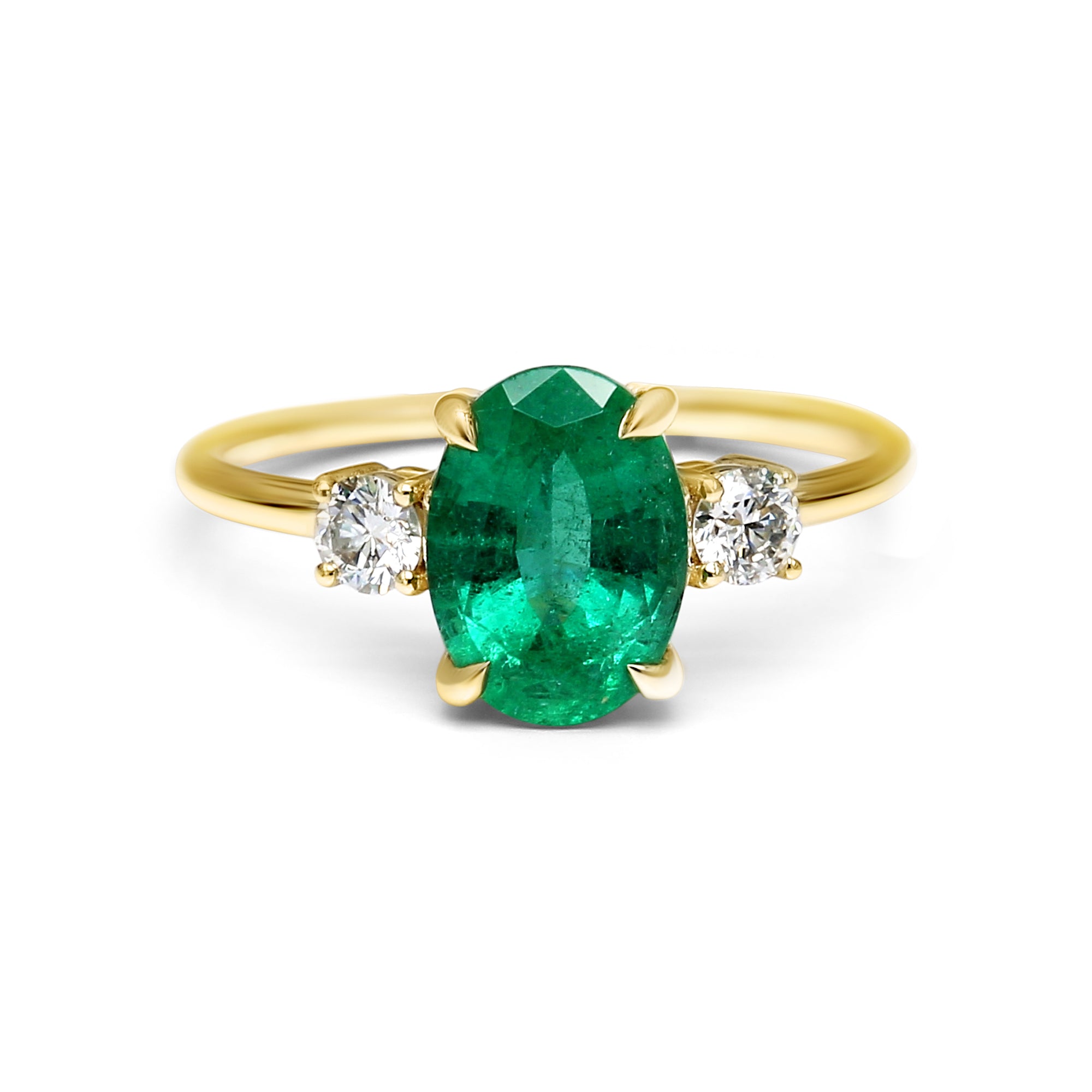 Emerald Oval with Side Stone Ring - 2.11ct TW
