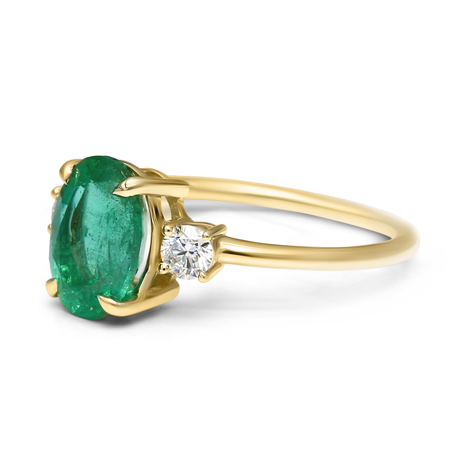 Emerald Oval with Side Stone Ring - 2.11ct TW