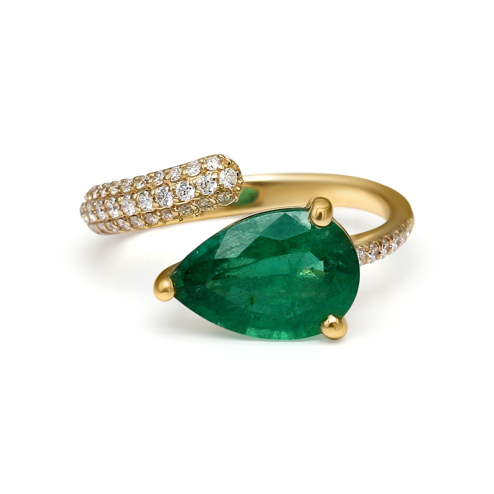 Emerald Pear Shape Open Shank Ring - 2.77ct TW