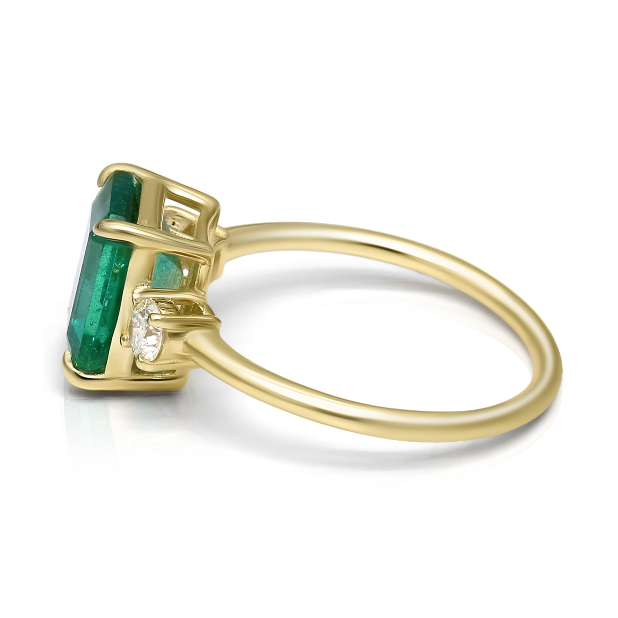Emerald with Side Stone Ring - Eshli Fine Jewelry