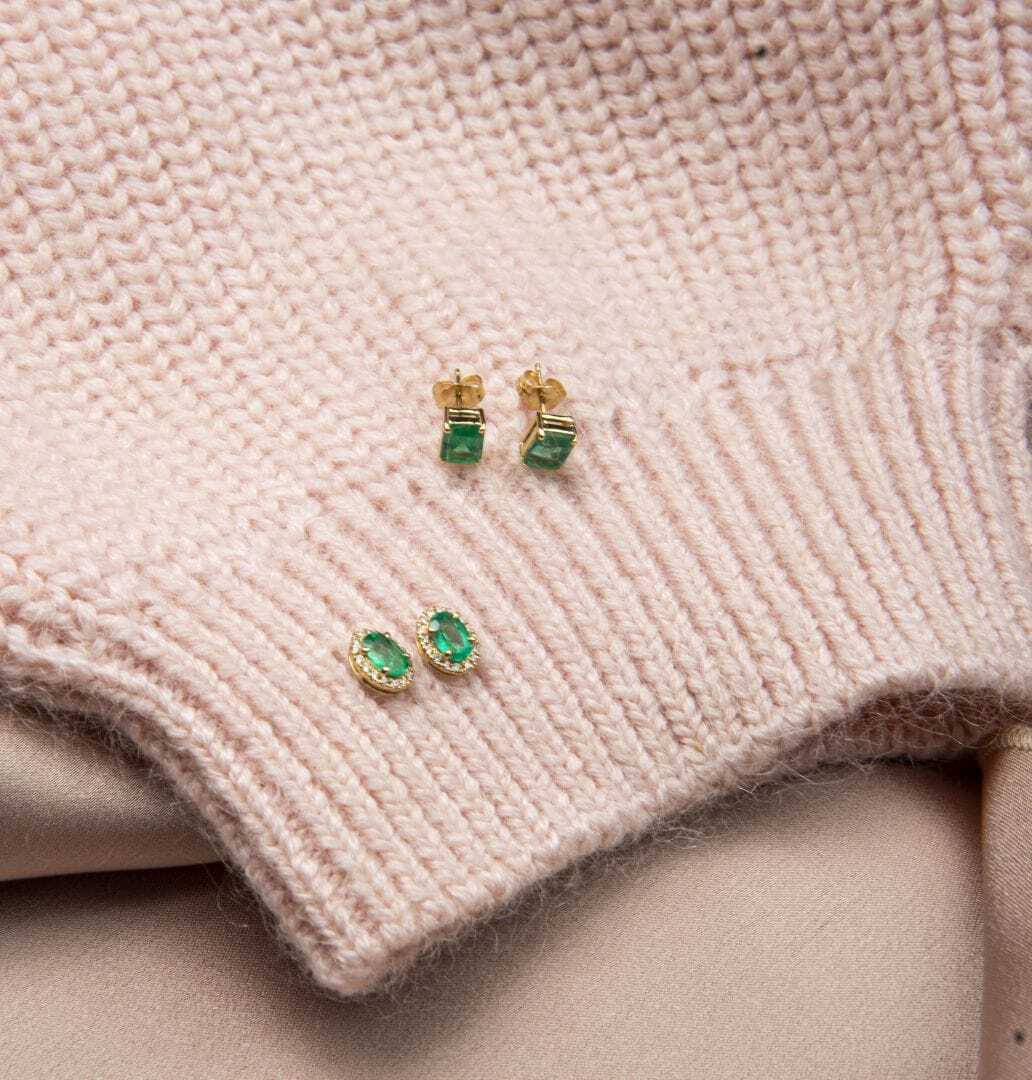 Oval-Cut Emerald Halo Stud Earrings - 0.98ct TW