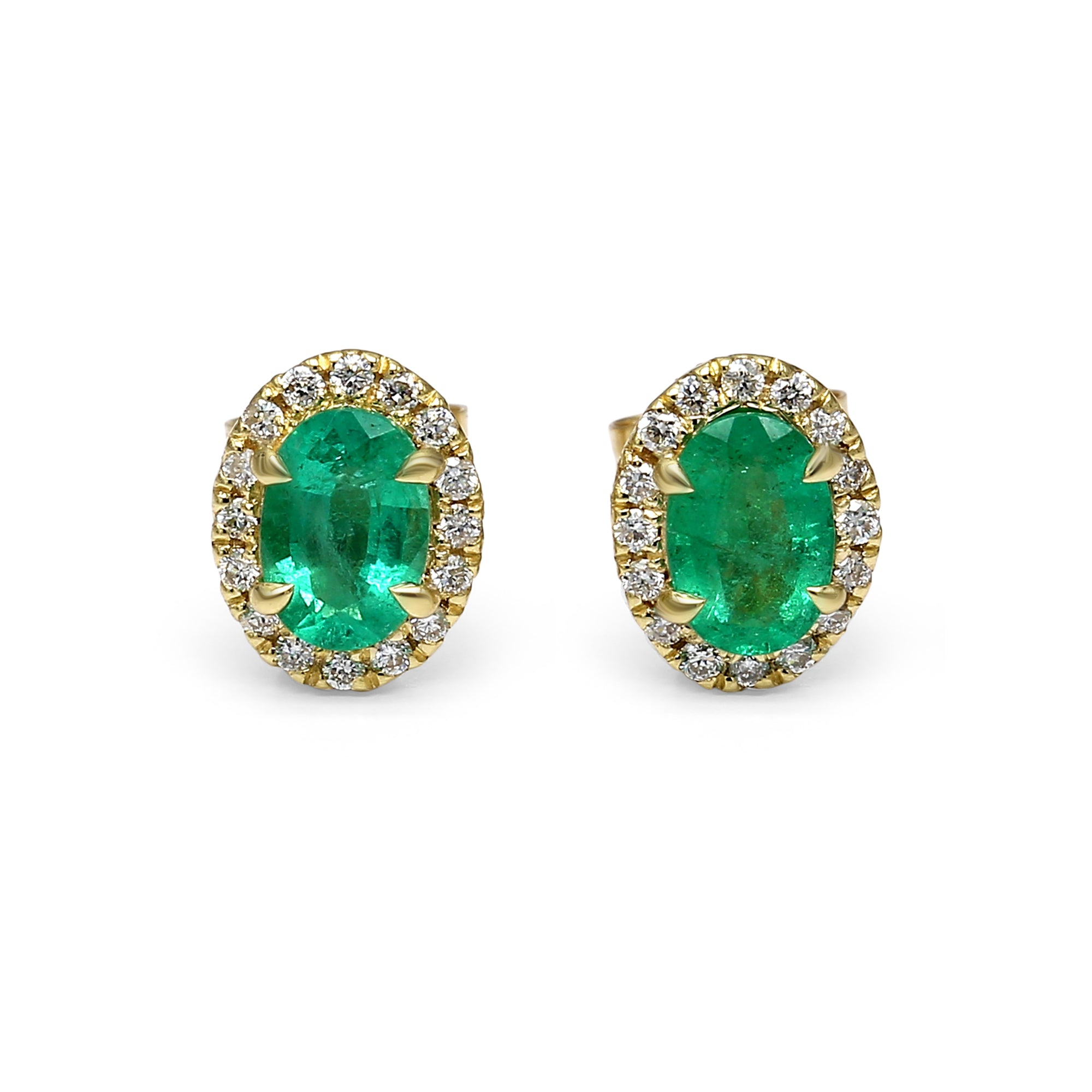 Oval-Cut Emerald Halo Stud Earrings - 0.98ct TW