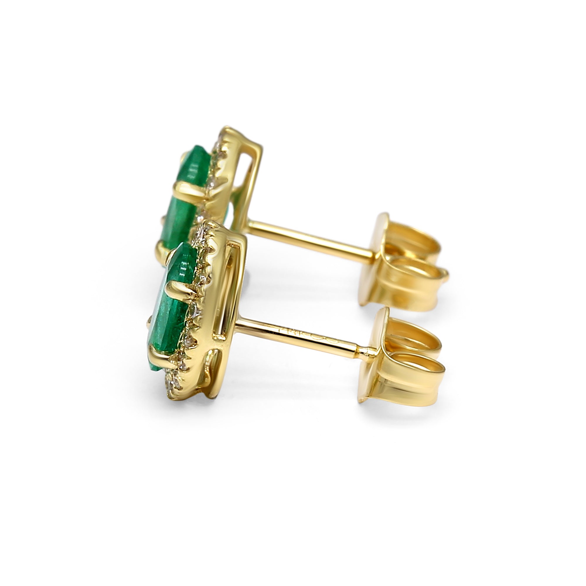 Oval-Cut Emerald Halo Stud Earrings - 0.98ct TW