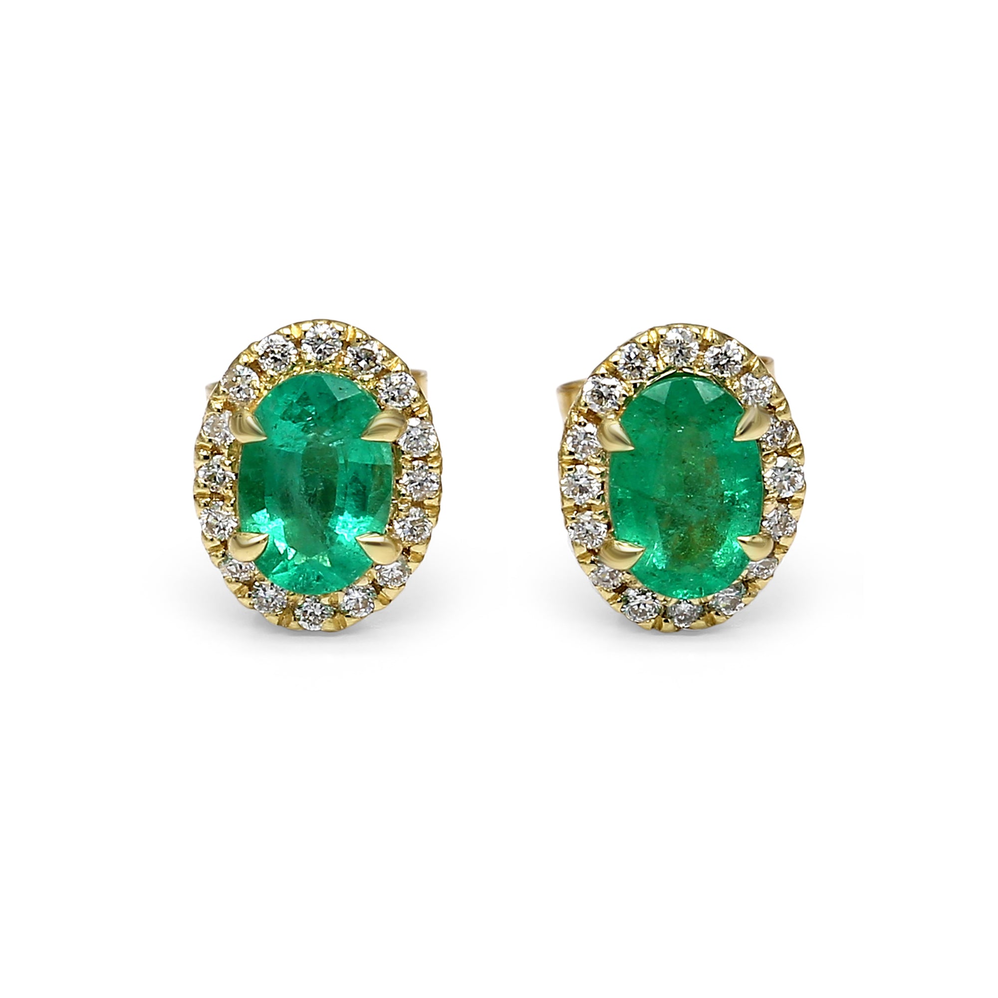 Emerald Halo Stud Earrings - 0.98ct TW