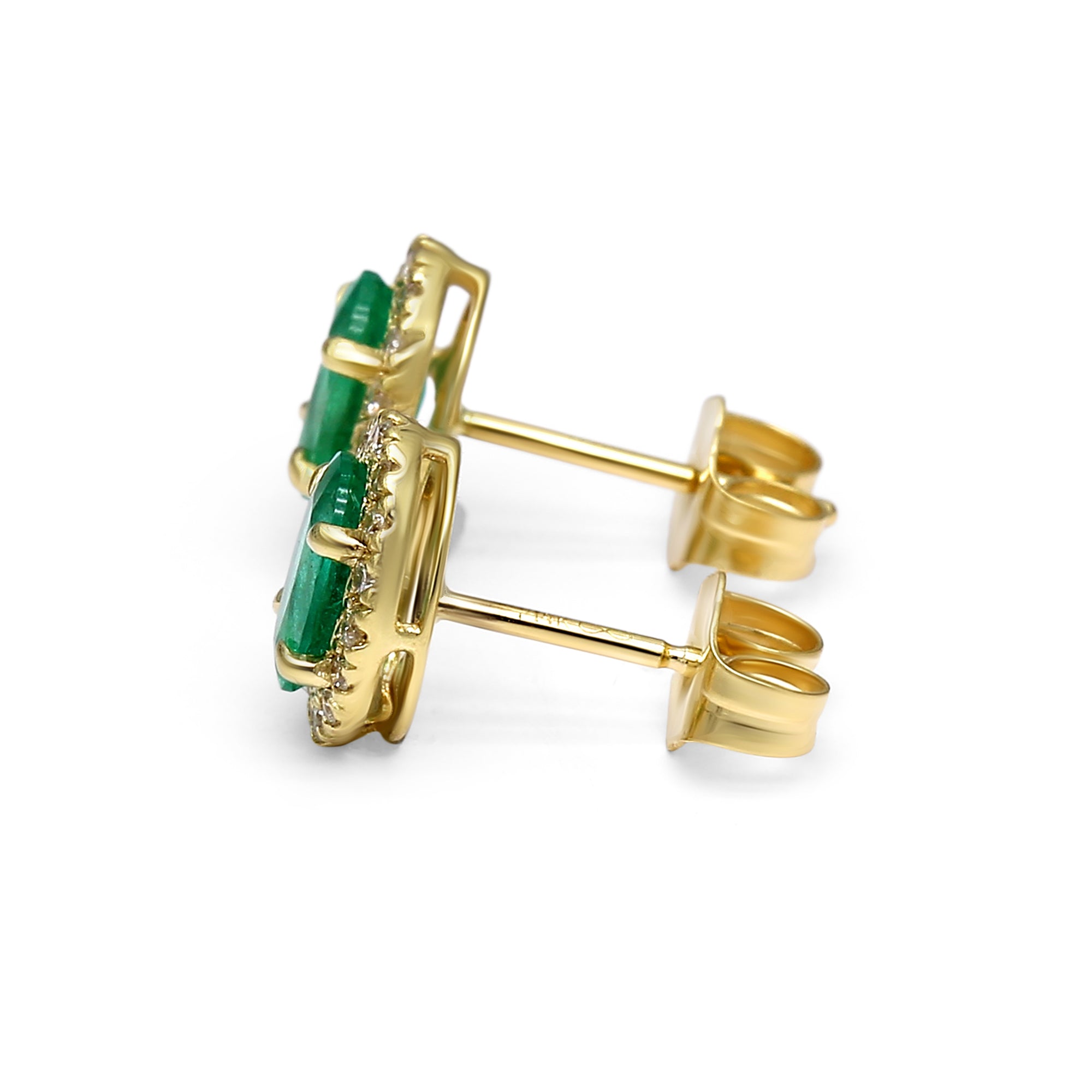 Emerald Halo Stud Earrings - Yellow Gold