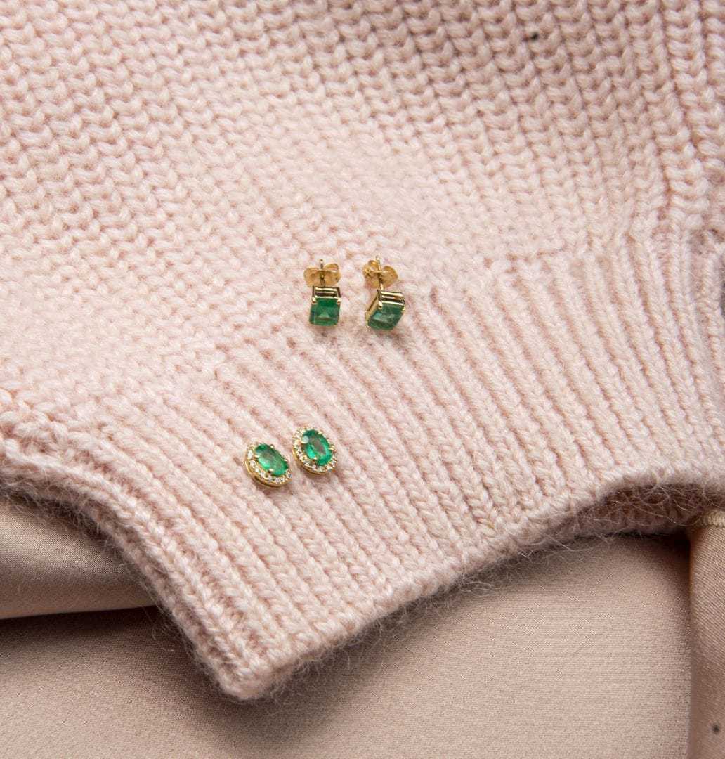 Emerald Stud Earrings - Yellow Gold