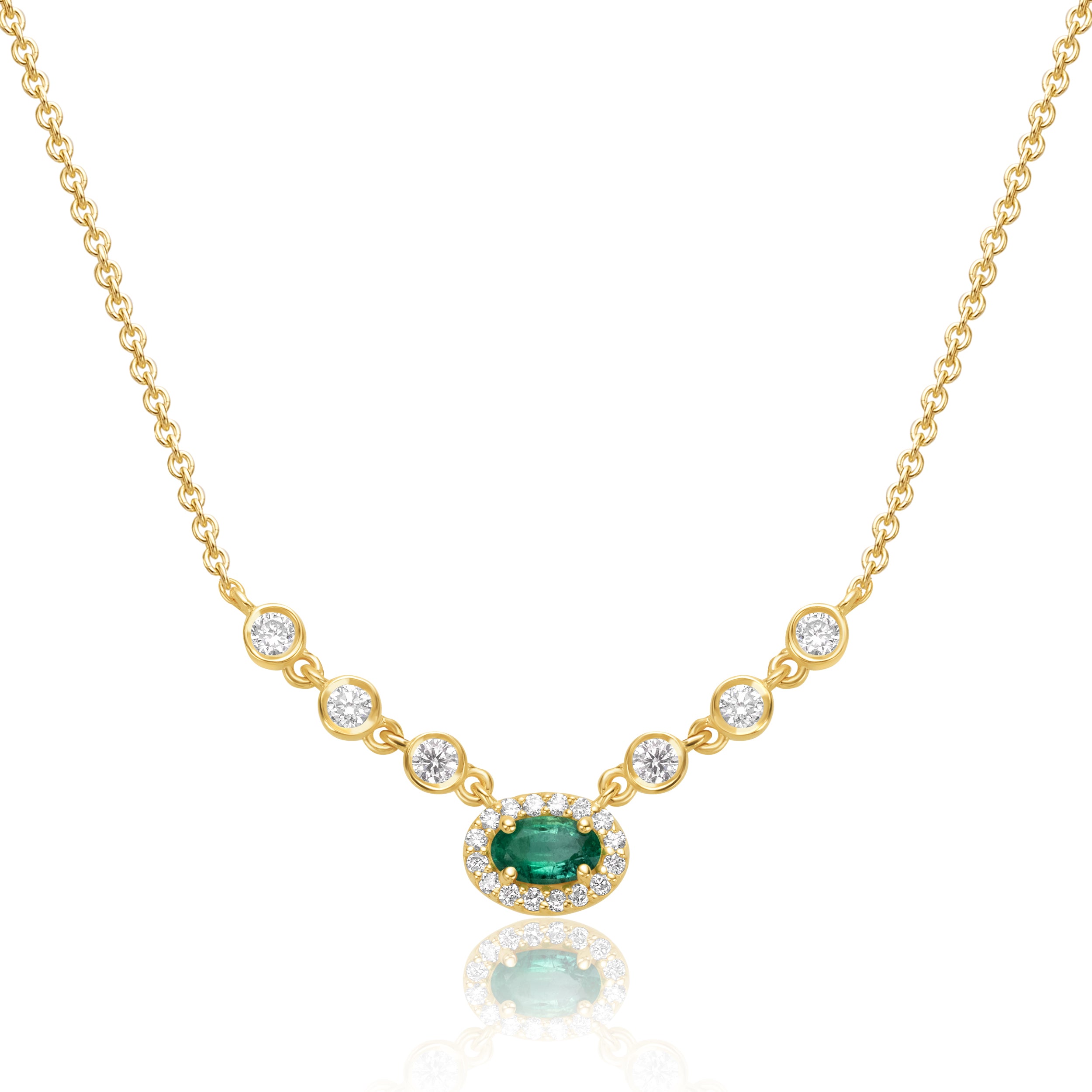 Oval Emerald & Diamond Necklace - 0.46ct TW