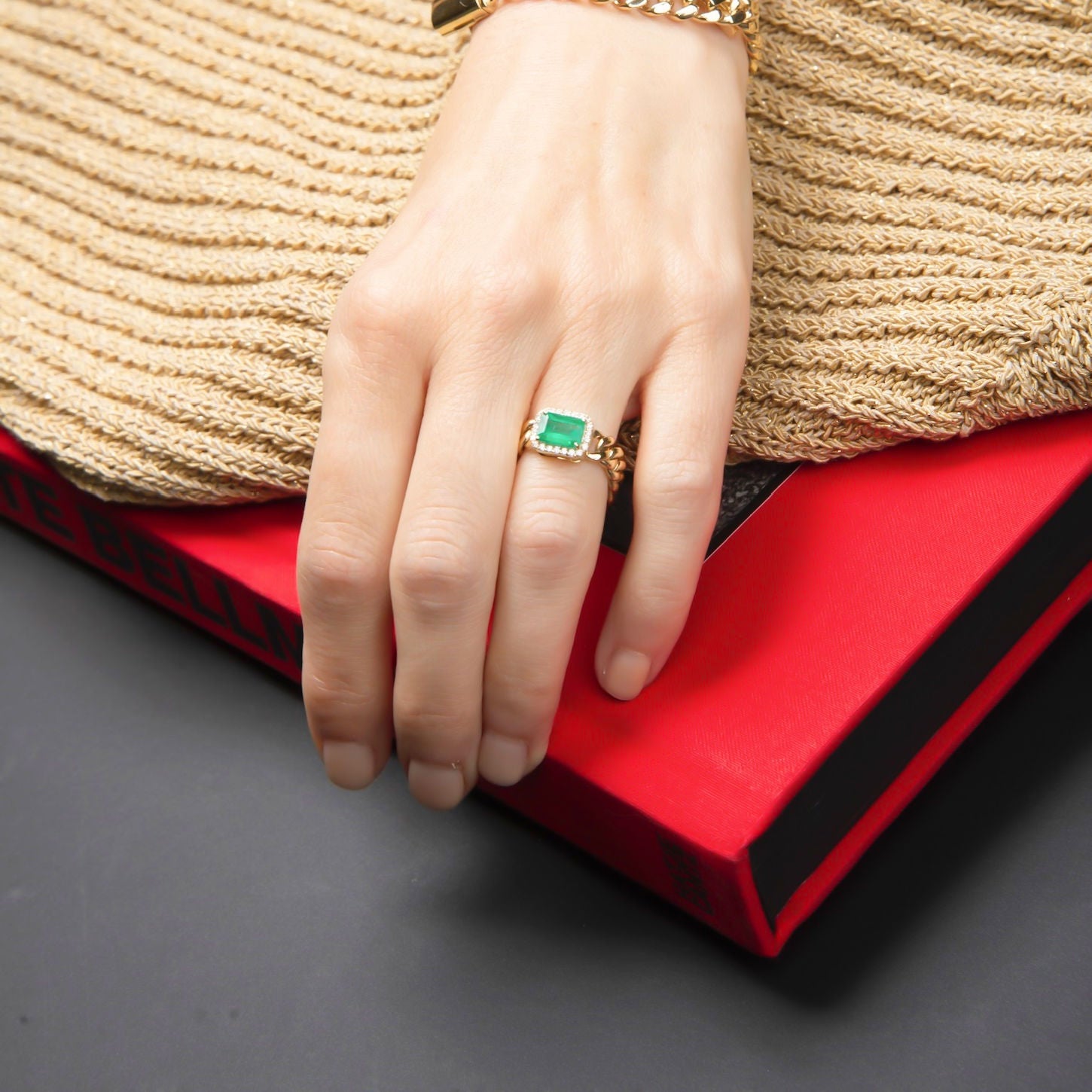Emerald Cuban Style Ring - Eshli