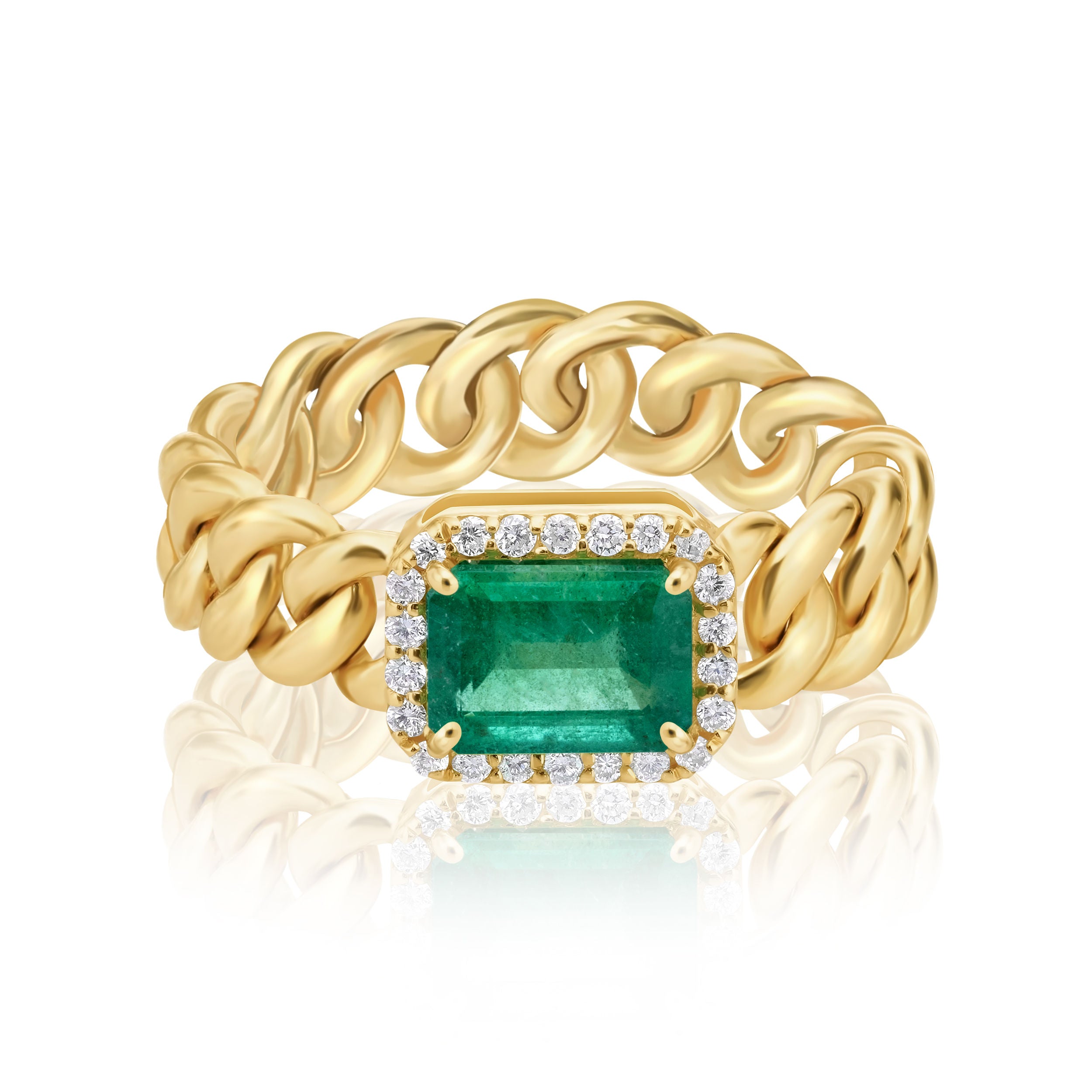 Emerald Cuban Style Ring - Yellow Gold