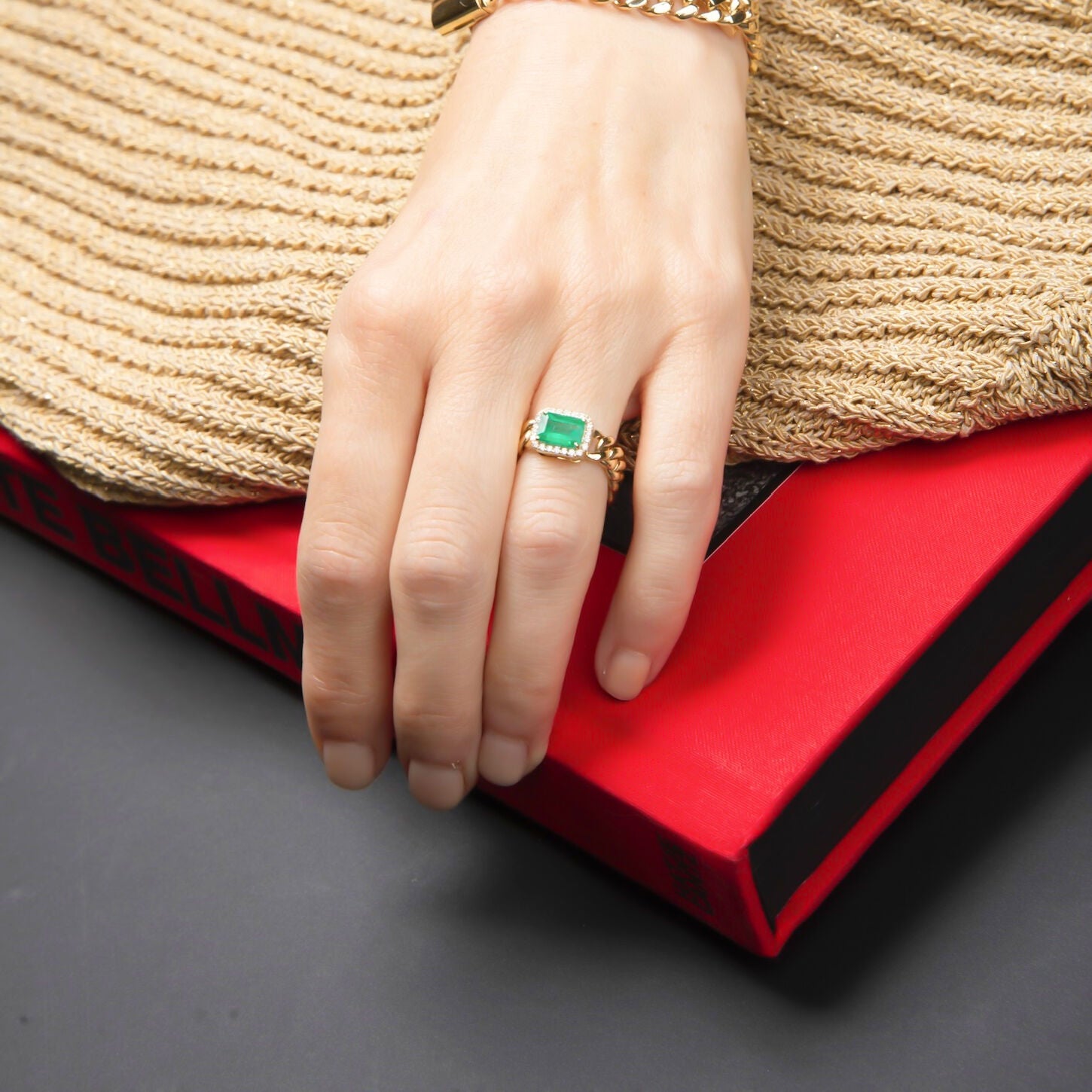 Emerald Cuban Style Halo Ring - 1.15ct TW