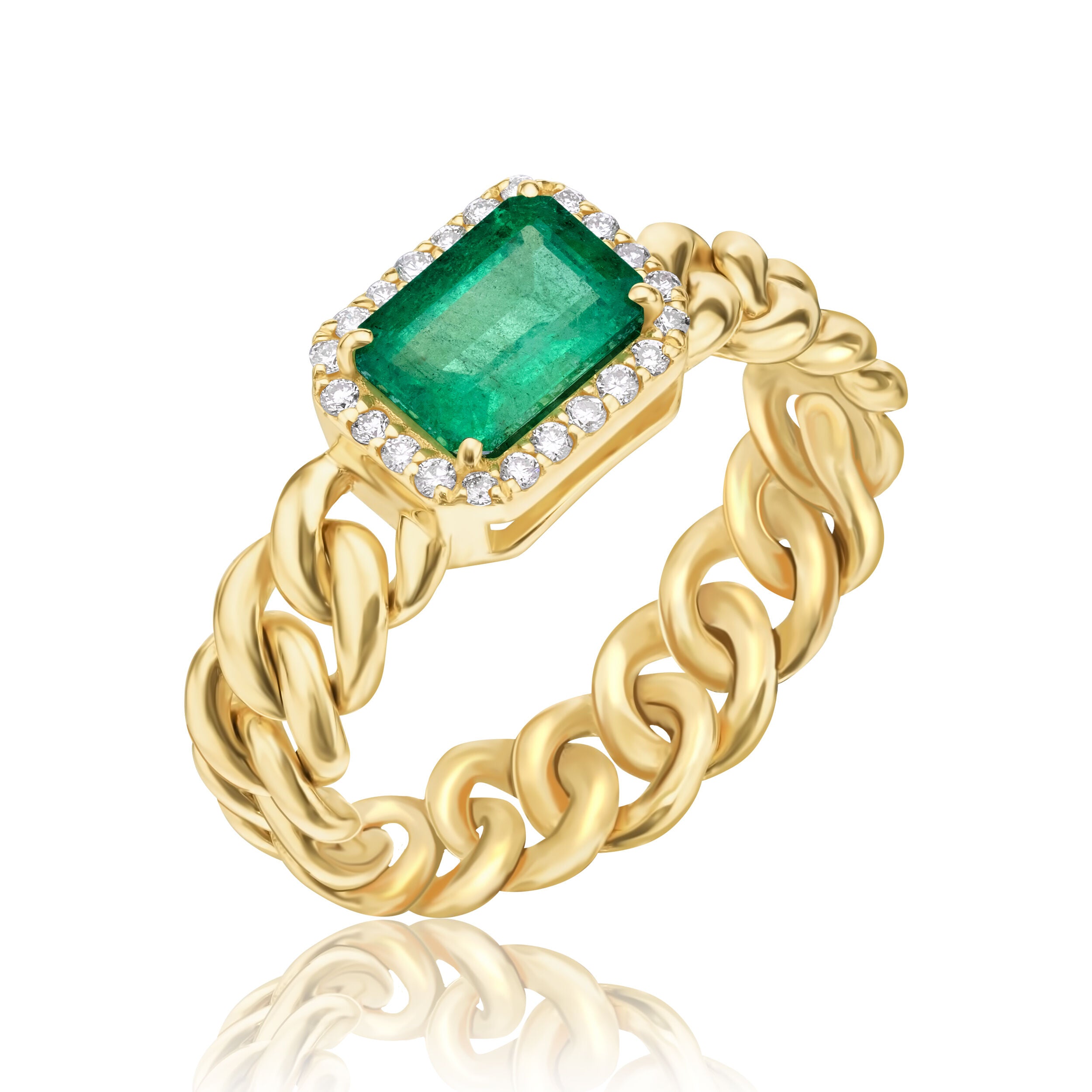 Emerald Cuban Style Halo Ring - 1.15ct TW