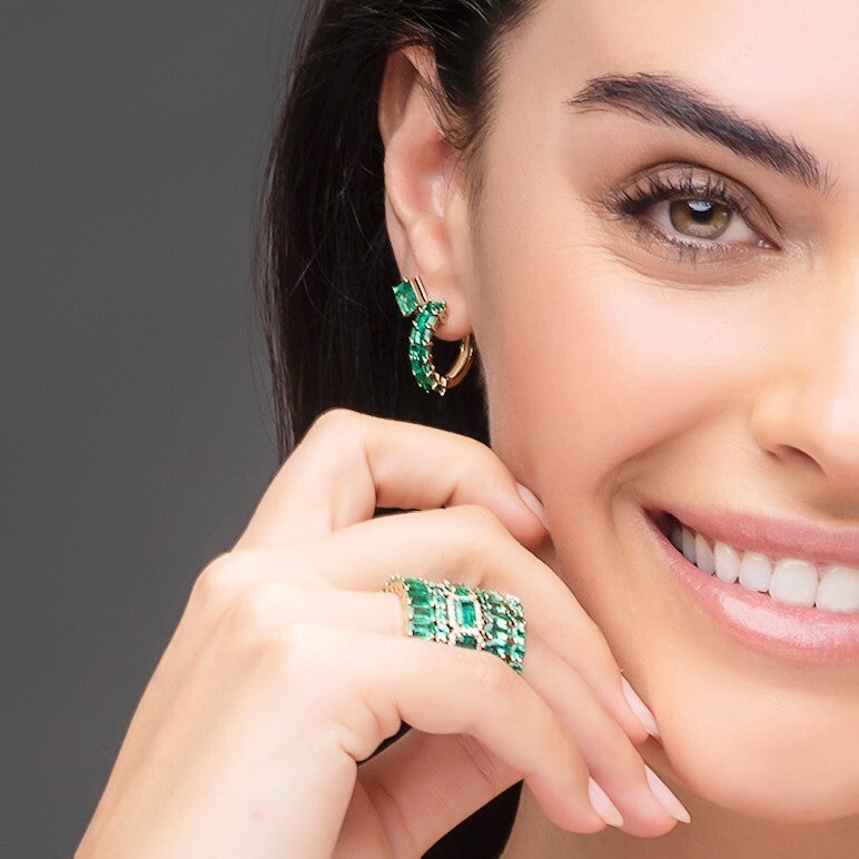 Emerald Huggie Hoop Earrings - 1.40ct TW