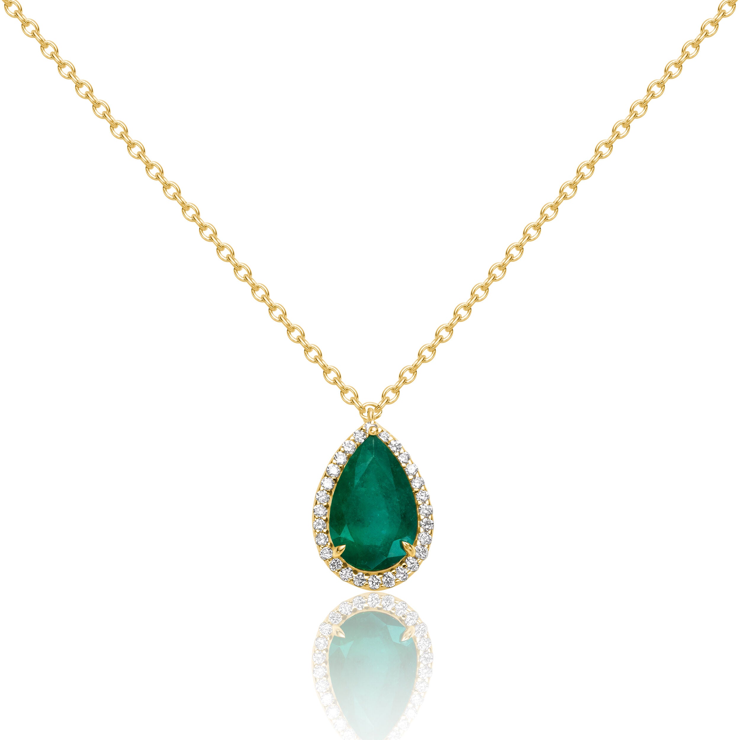 Pear Shape Emerald Halo Pendant - 2.18ct TW