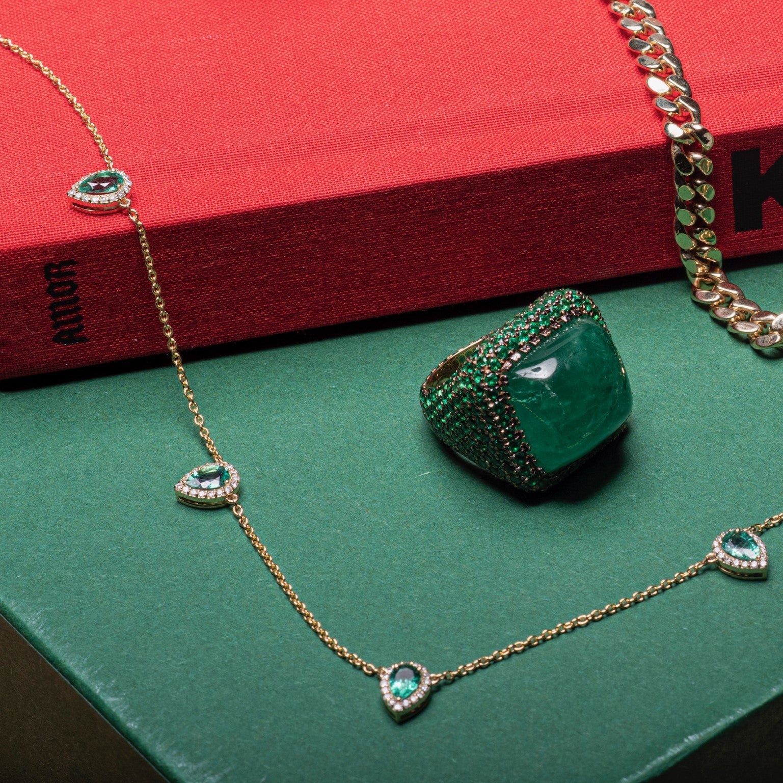 Emerald 5 Pear Shape Necklace - Eshli Fine Jewelry