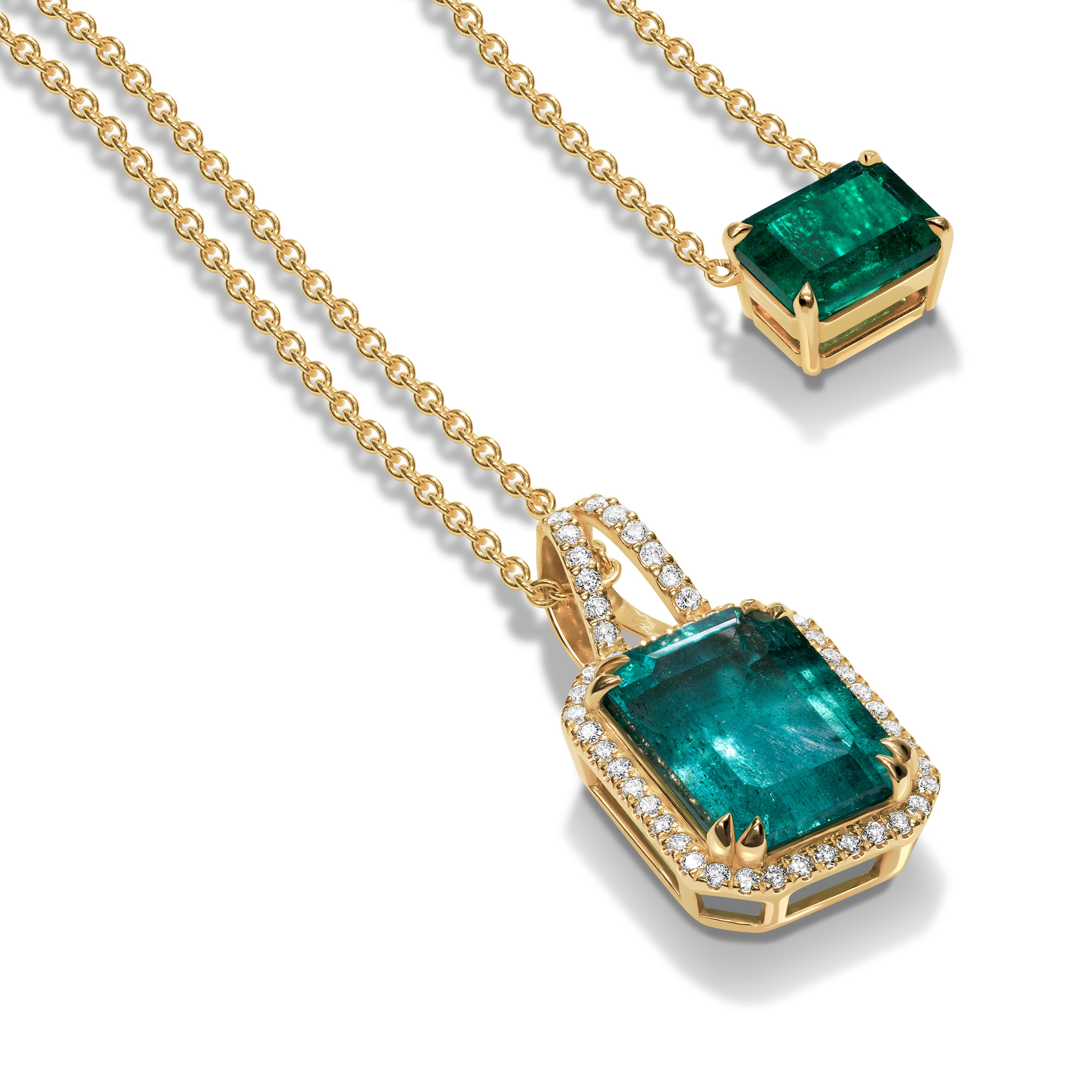 Emerald Halo Pendant - Eshli Fine Jewelry