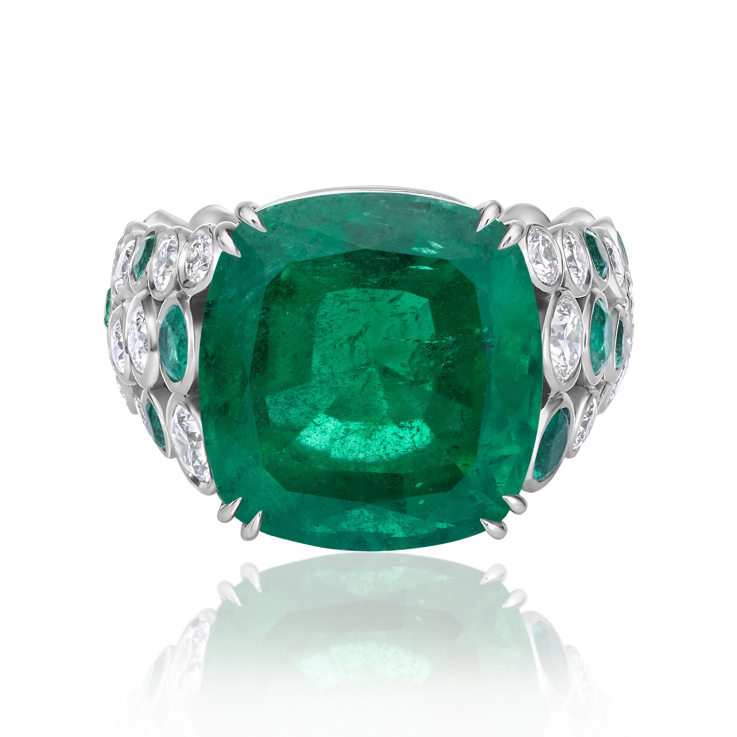 Emerald Cushion Cocktail Ring - 15.20ct TW