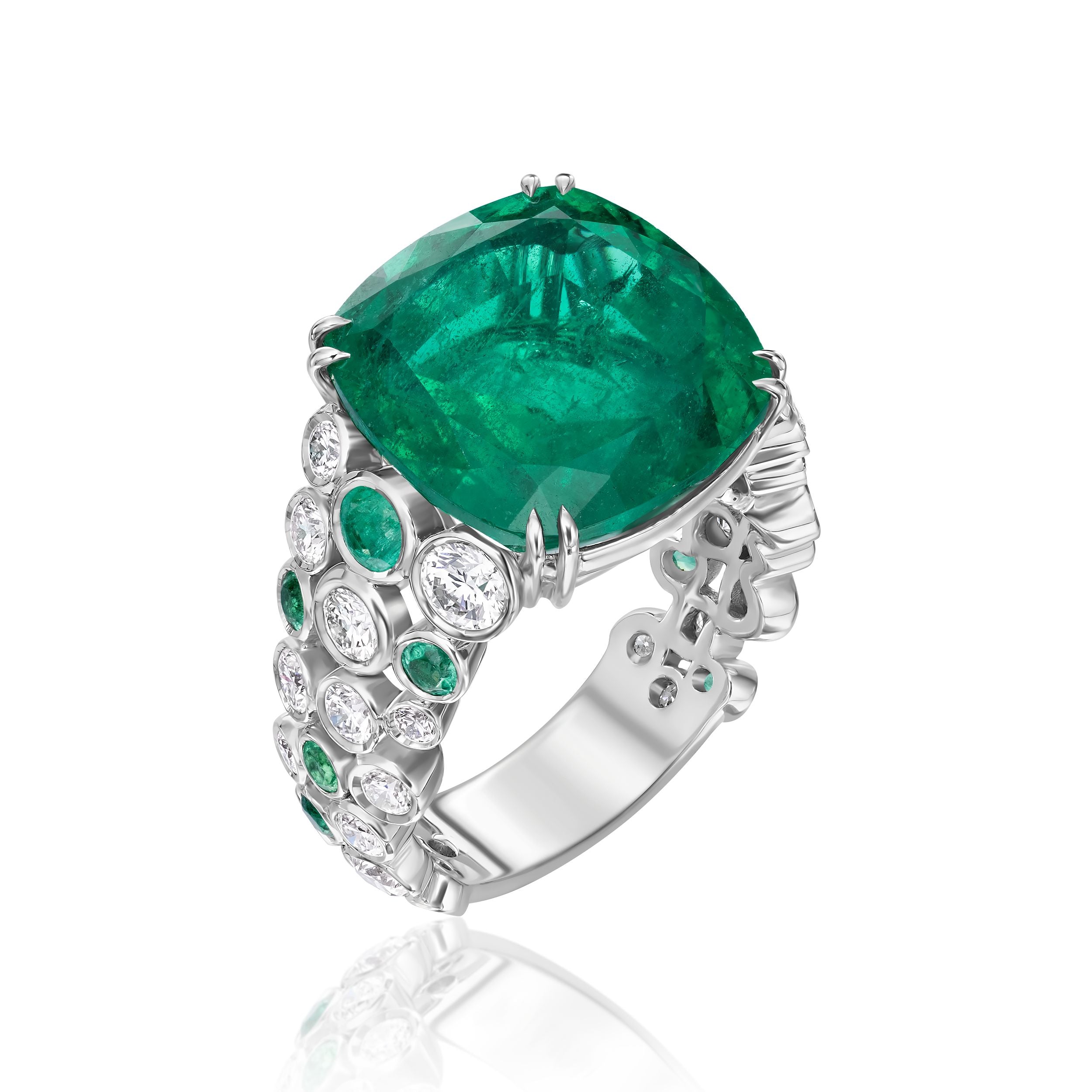 Emerald Cushion Cocktail Ring - 15.20ct TW