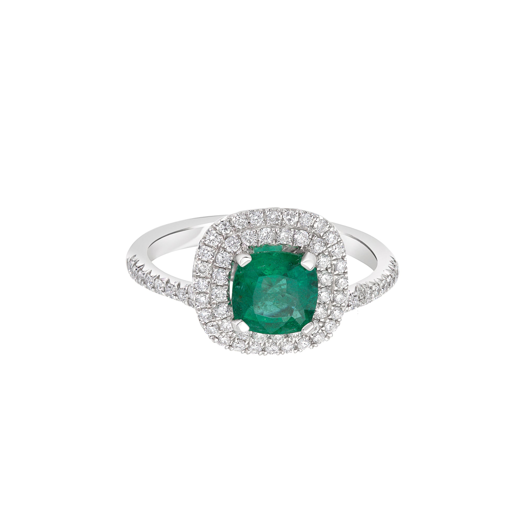 Emerald Double Halo Ring - 1.35ct TW