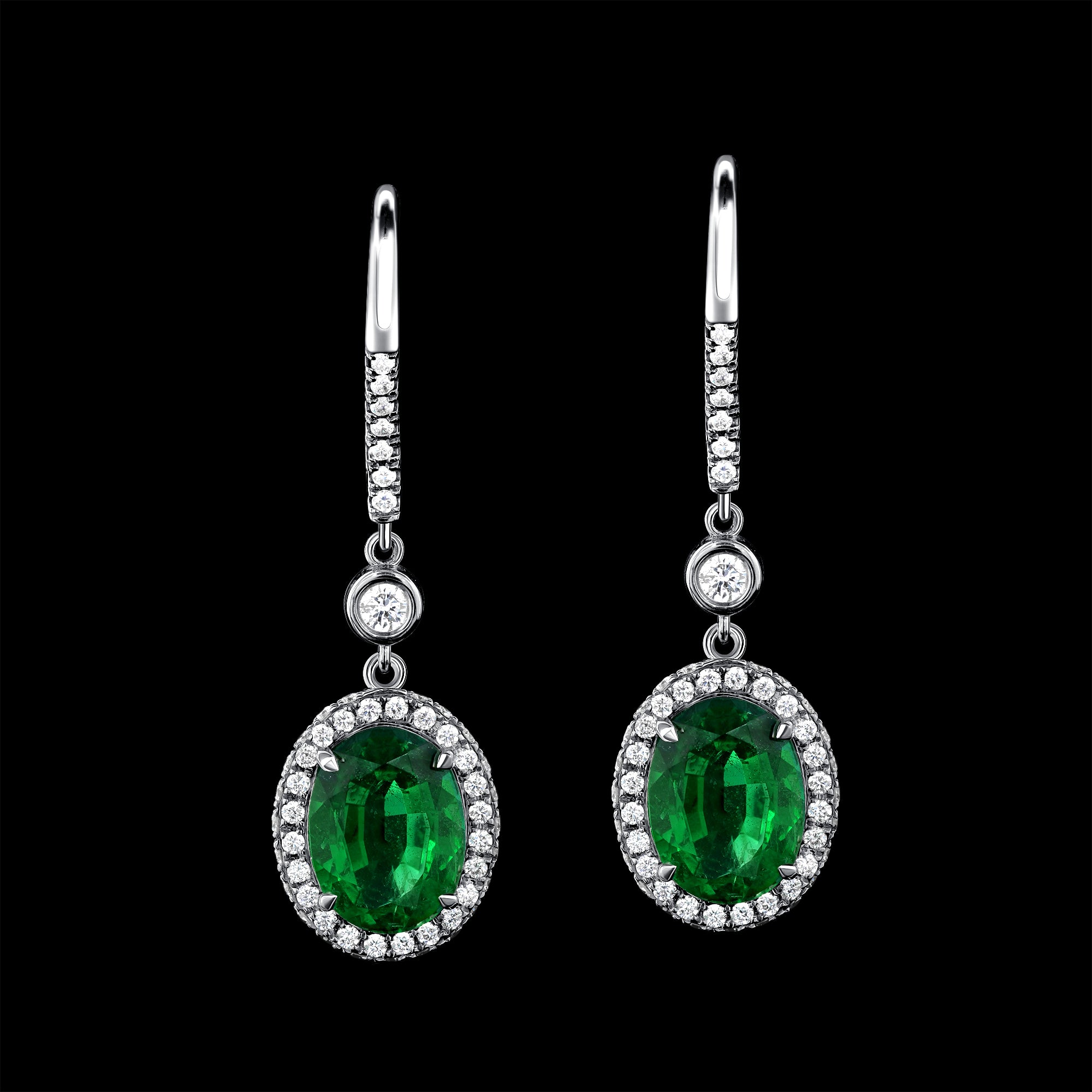 Oval Emerald Halo Drop Earrings - 2.66ct TW