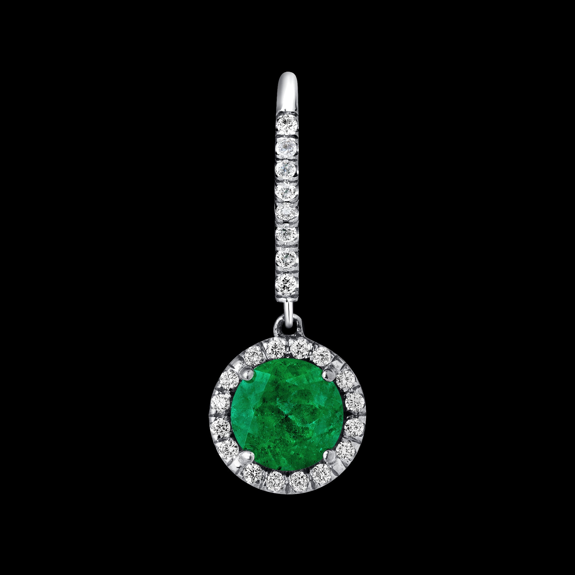 Round Emerald Halo Drop Earrings - 2.01ct TW