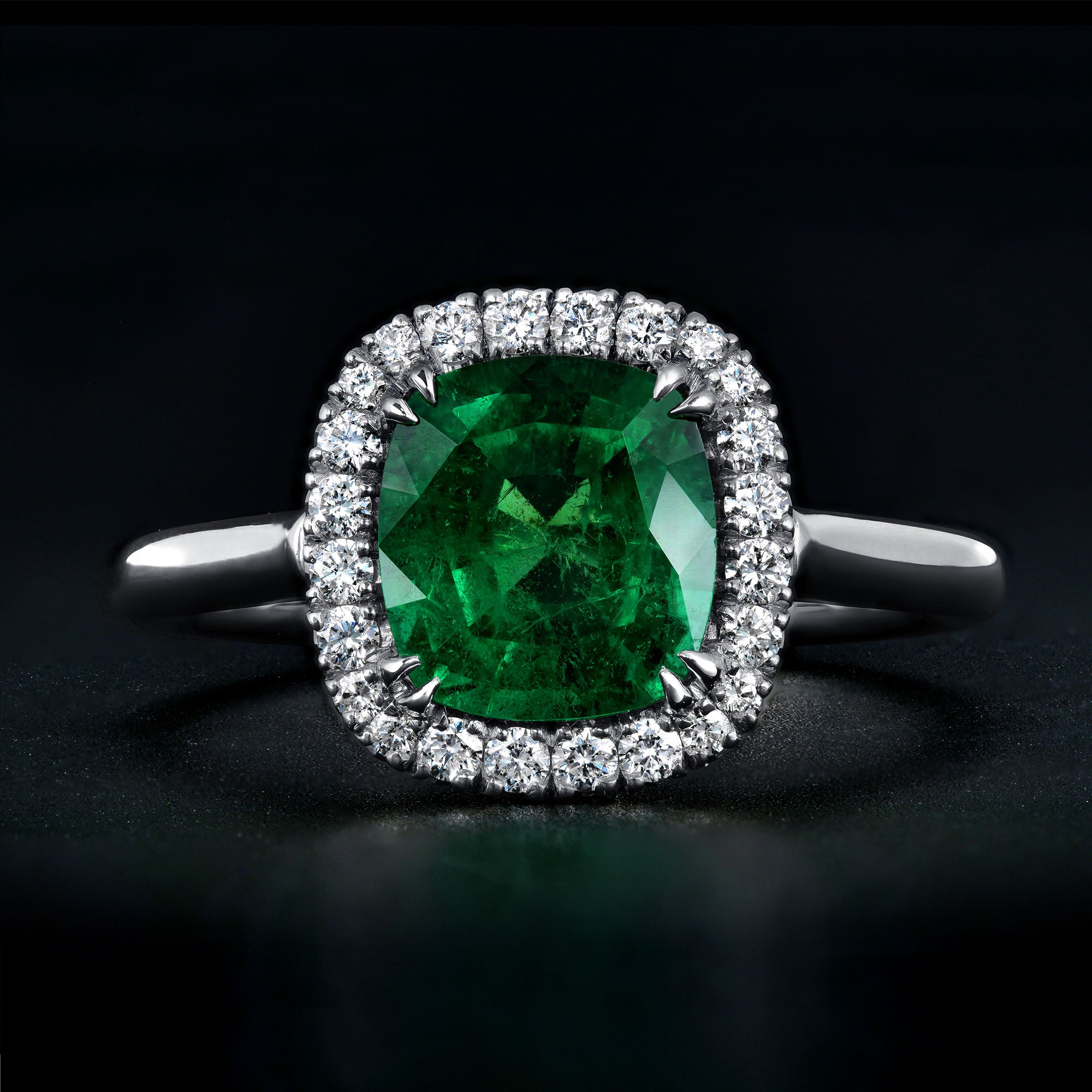 Emerald Halo Ring - White Gold