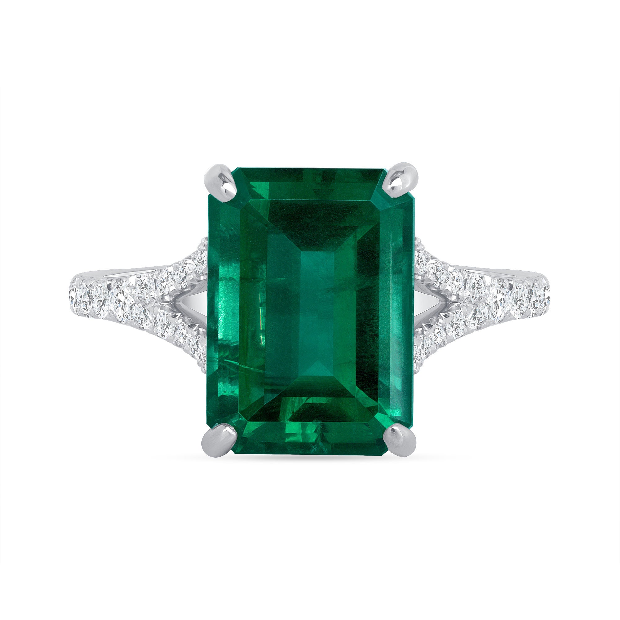 Emerald Split Shank Ring - 4.42ct TW