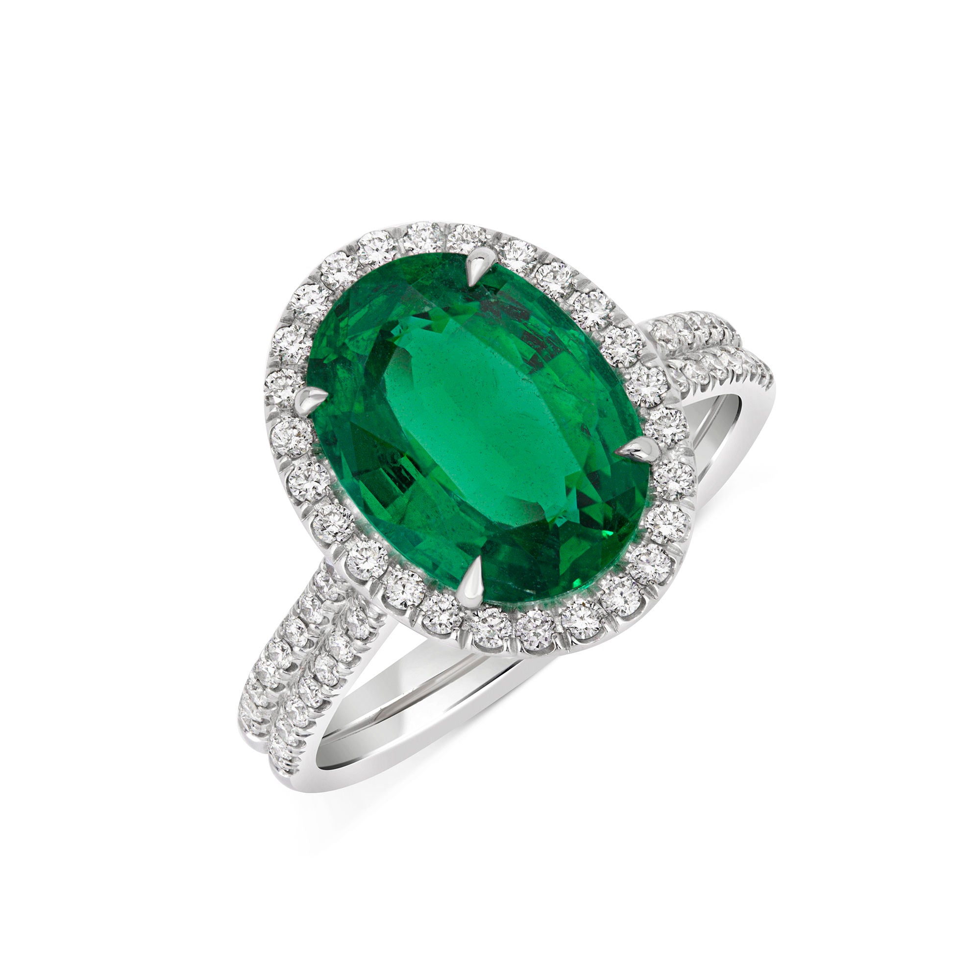 Oval Emerald Halo Ring - 3.72ct TW