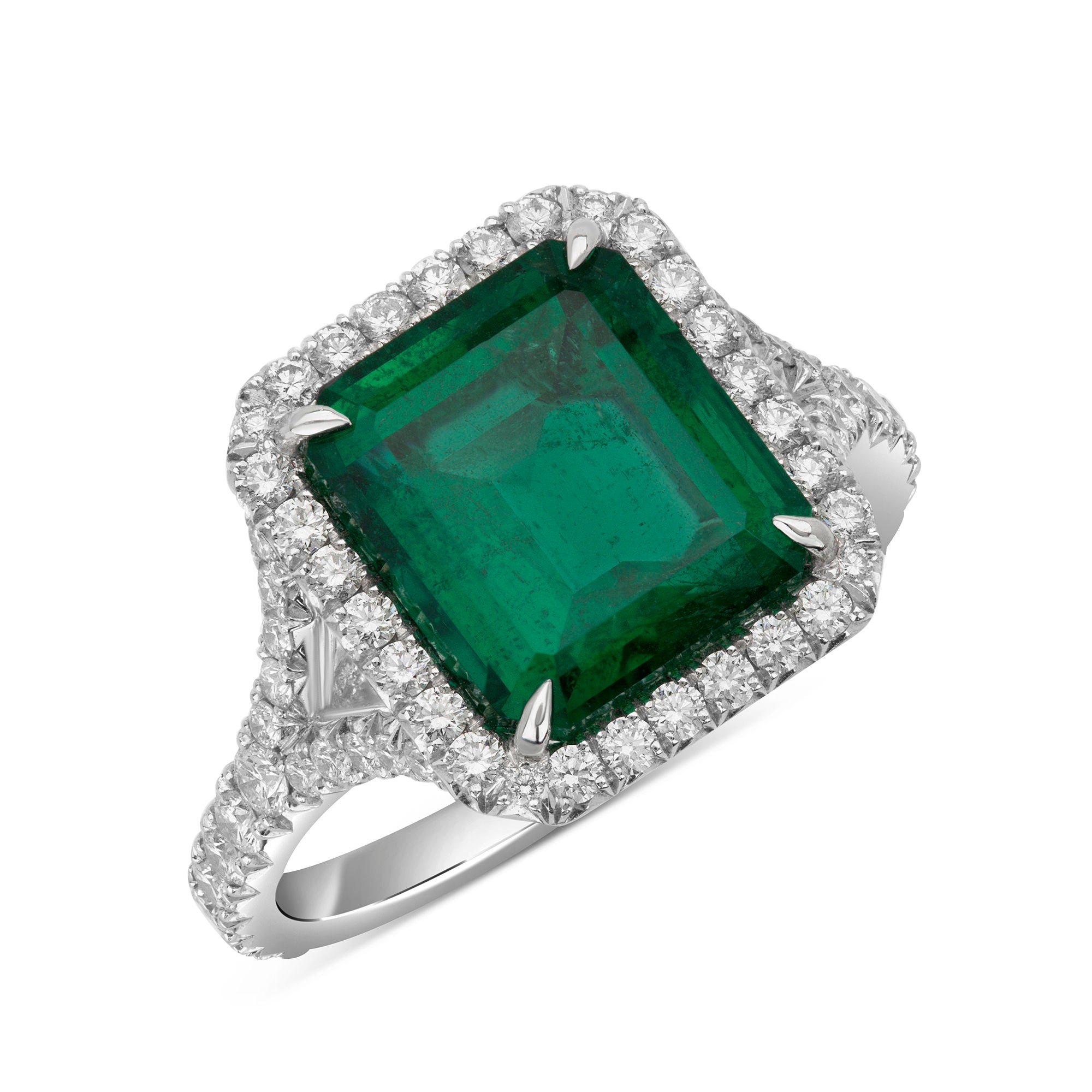 Emerald Split Shank Halo Ring - 5.38ct TW