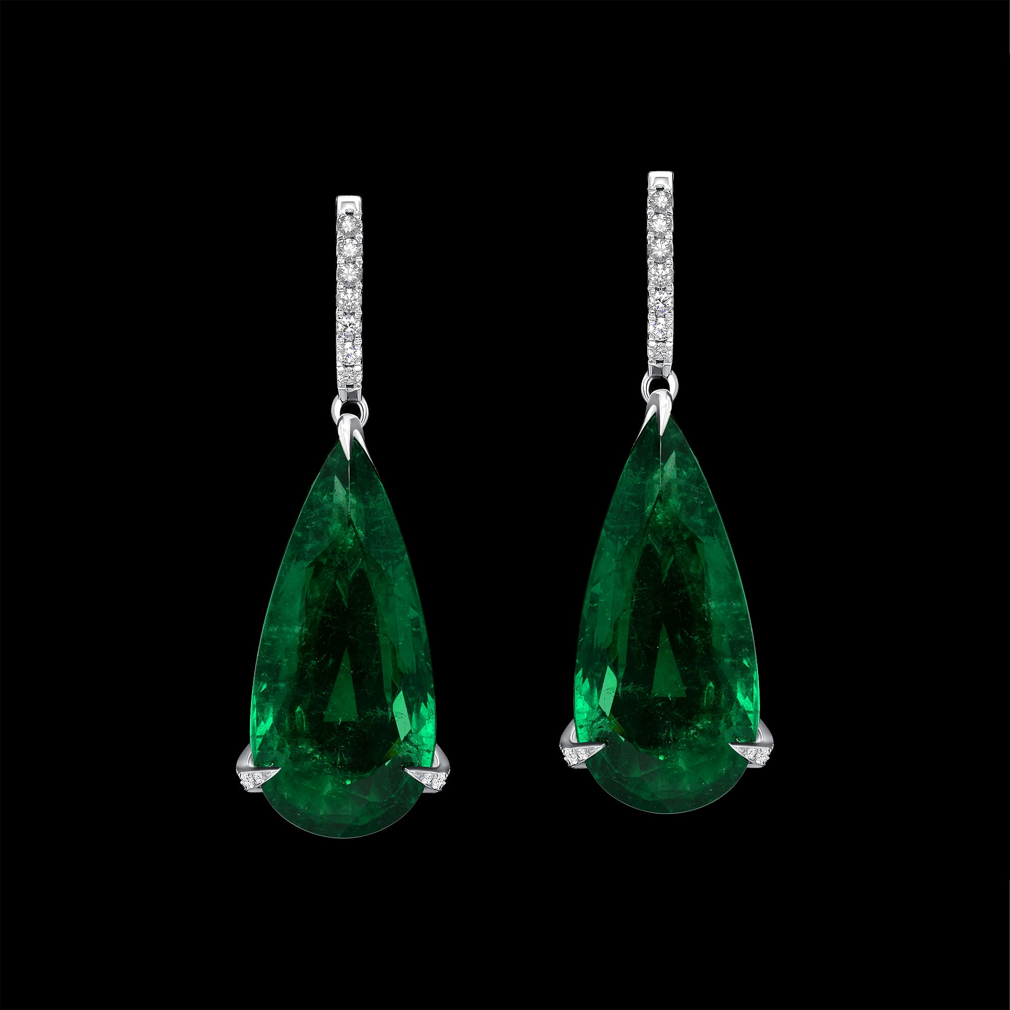 Pear Shape Emerald Earrings - 46.10ct TW