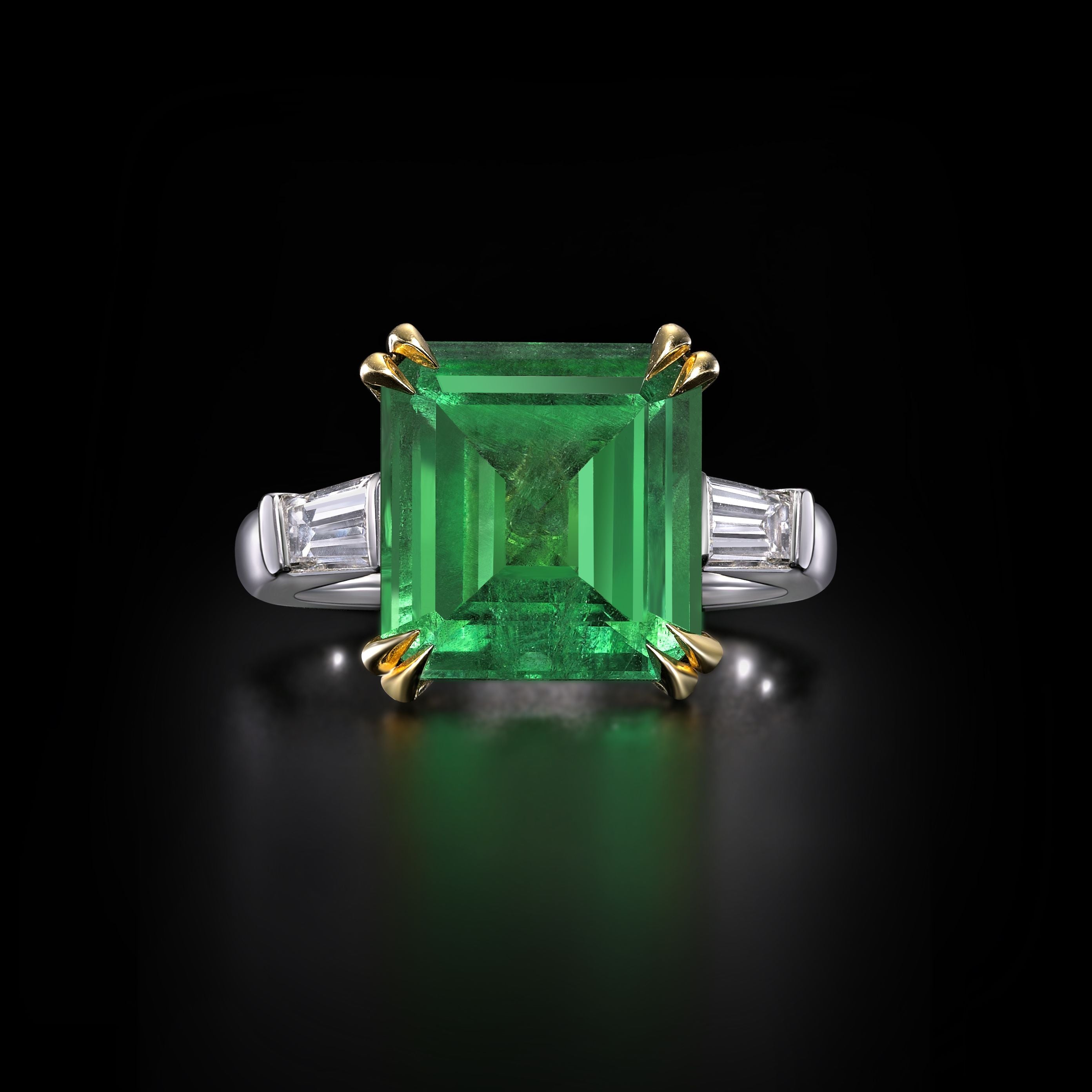 Emerald with Side Stone Ring - 6.44ct TW