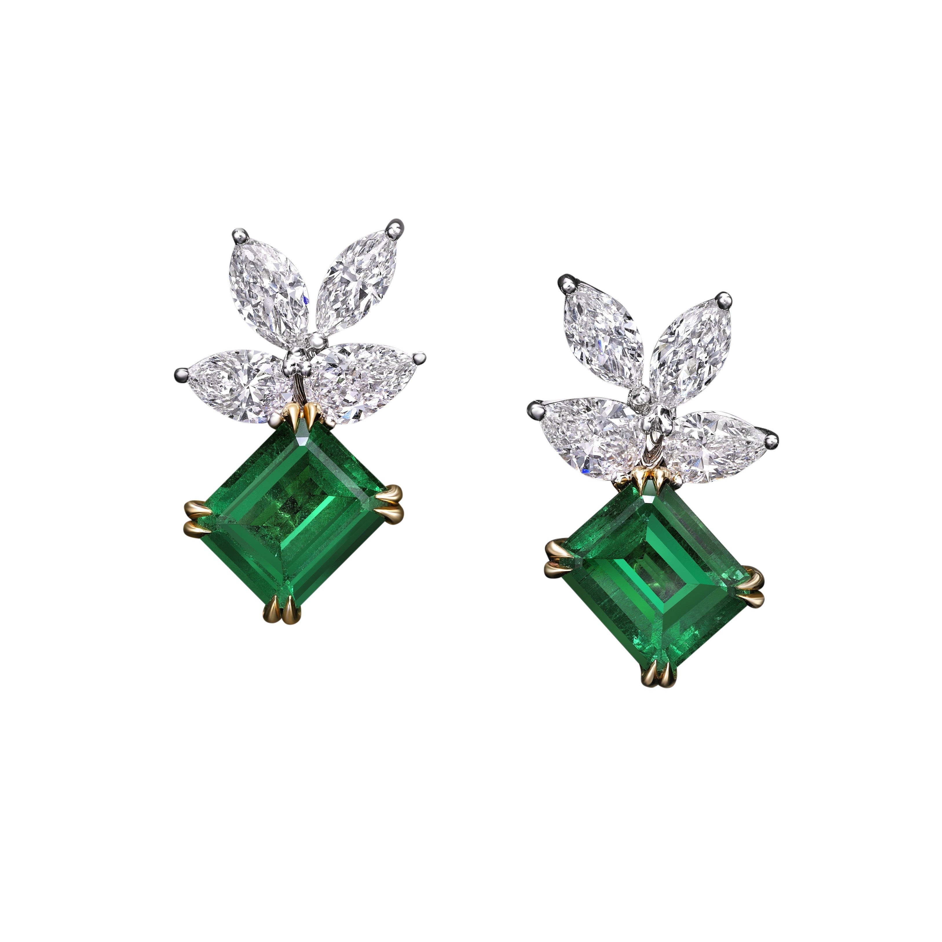 Emerald Earrings with Diamonds - 8.98ct TW
