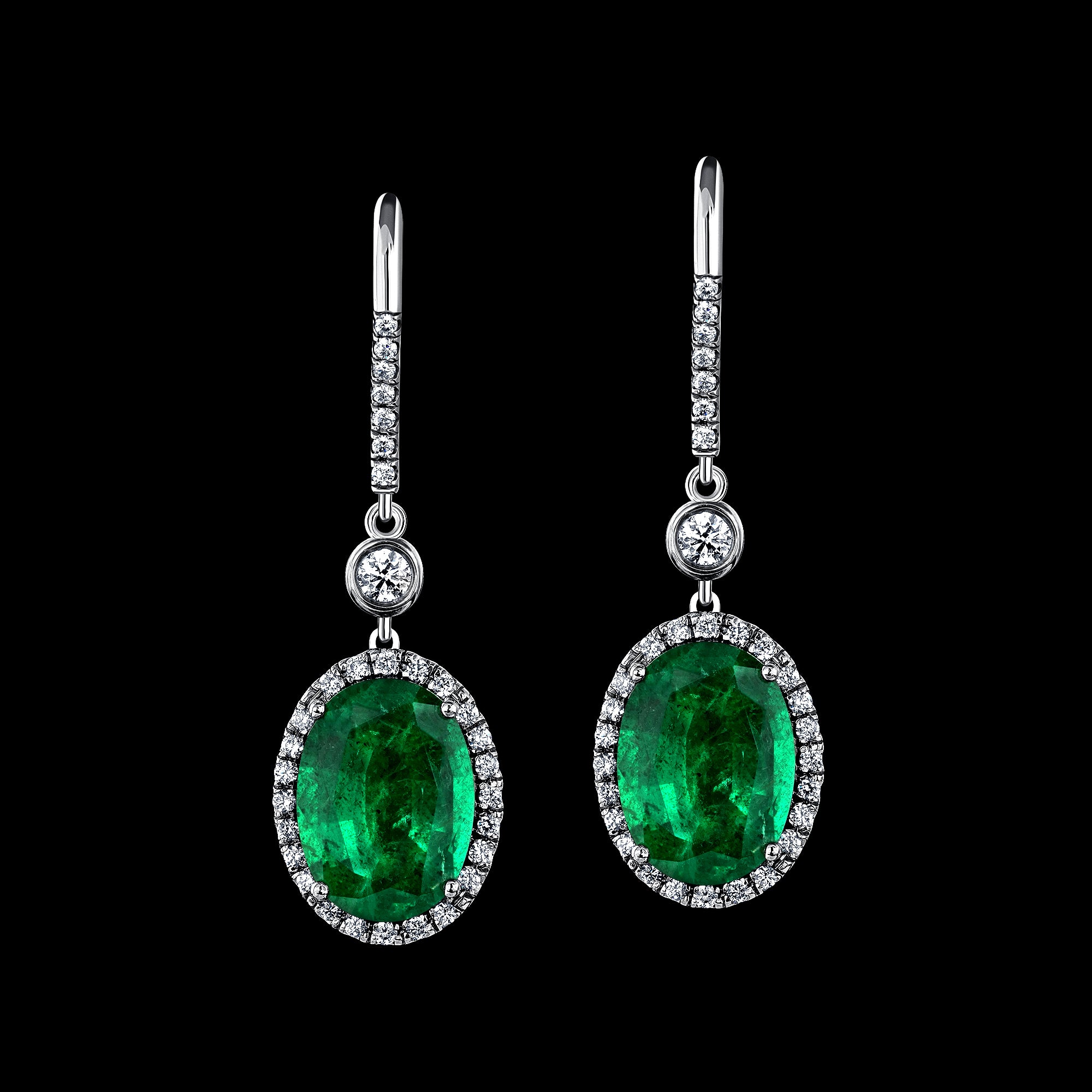 Emerald Halo Drop Earrings - 5.44ct TW