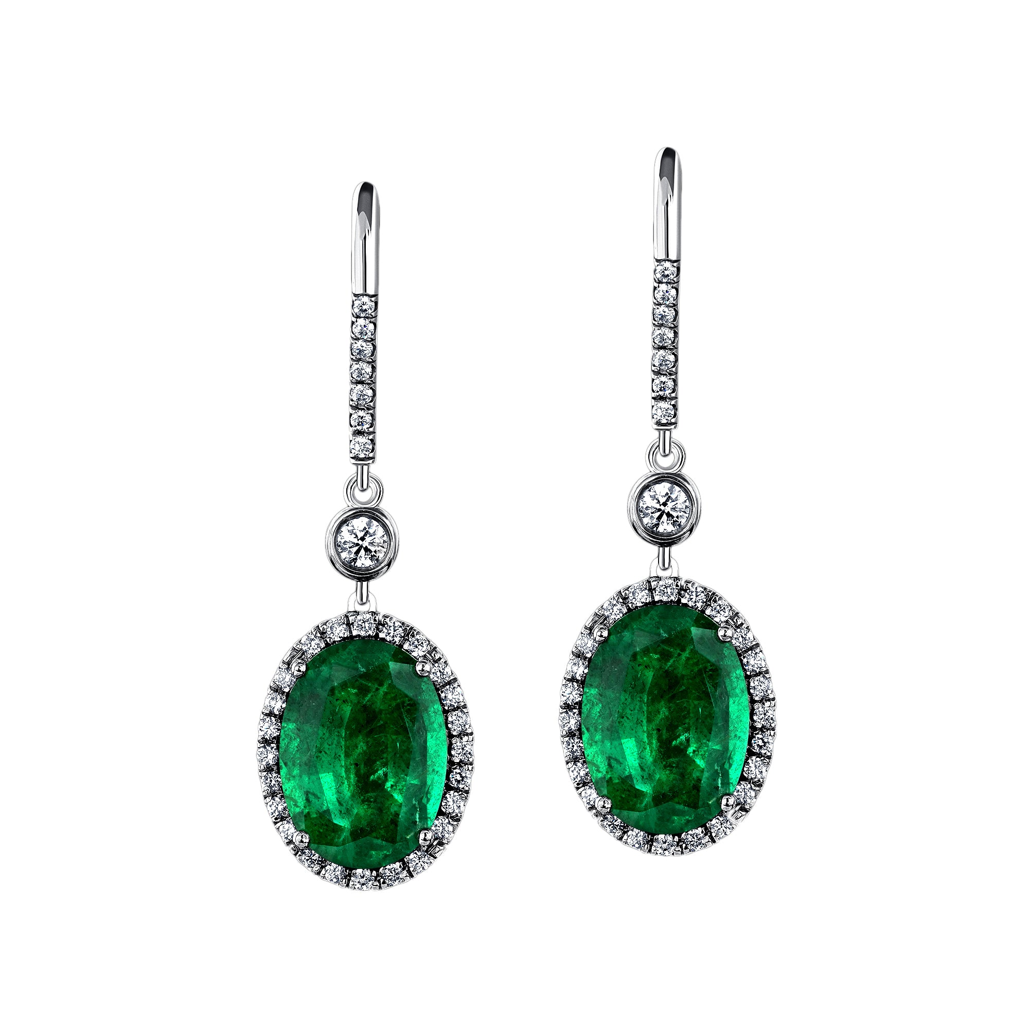 Emerald Halo Drop Earrings - 5.44ct TW