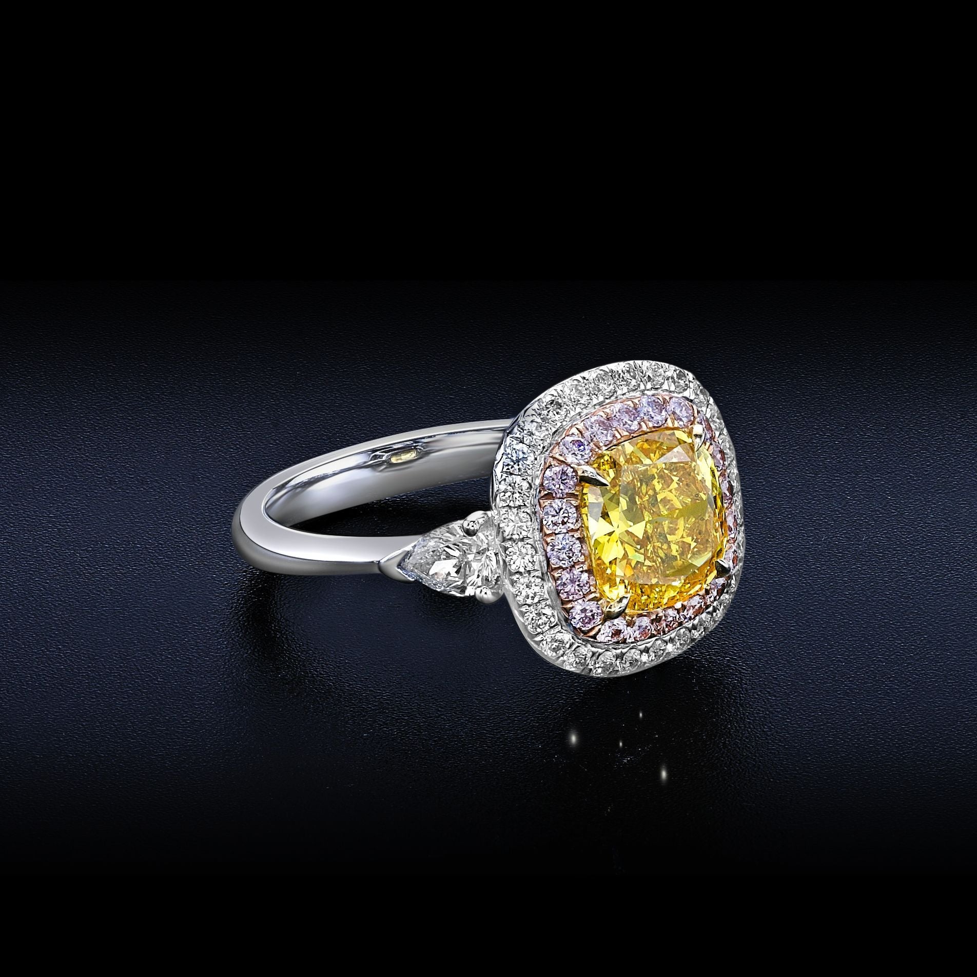 Vivid Yellow Diamond Halo Ring - 3.03ct TW