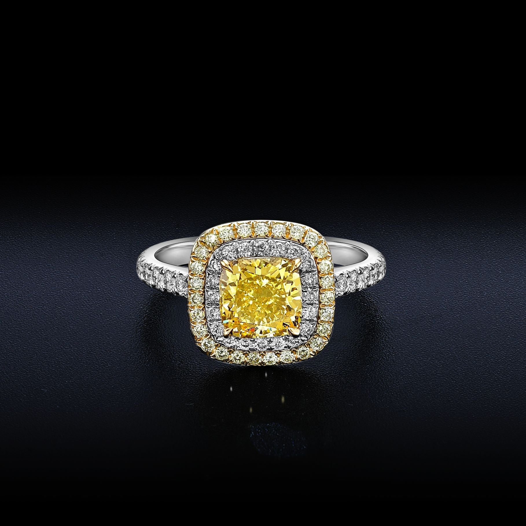 Vivid Yellow Diamond Halo Ring - 2.08ct TW