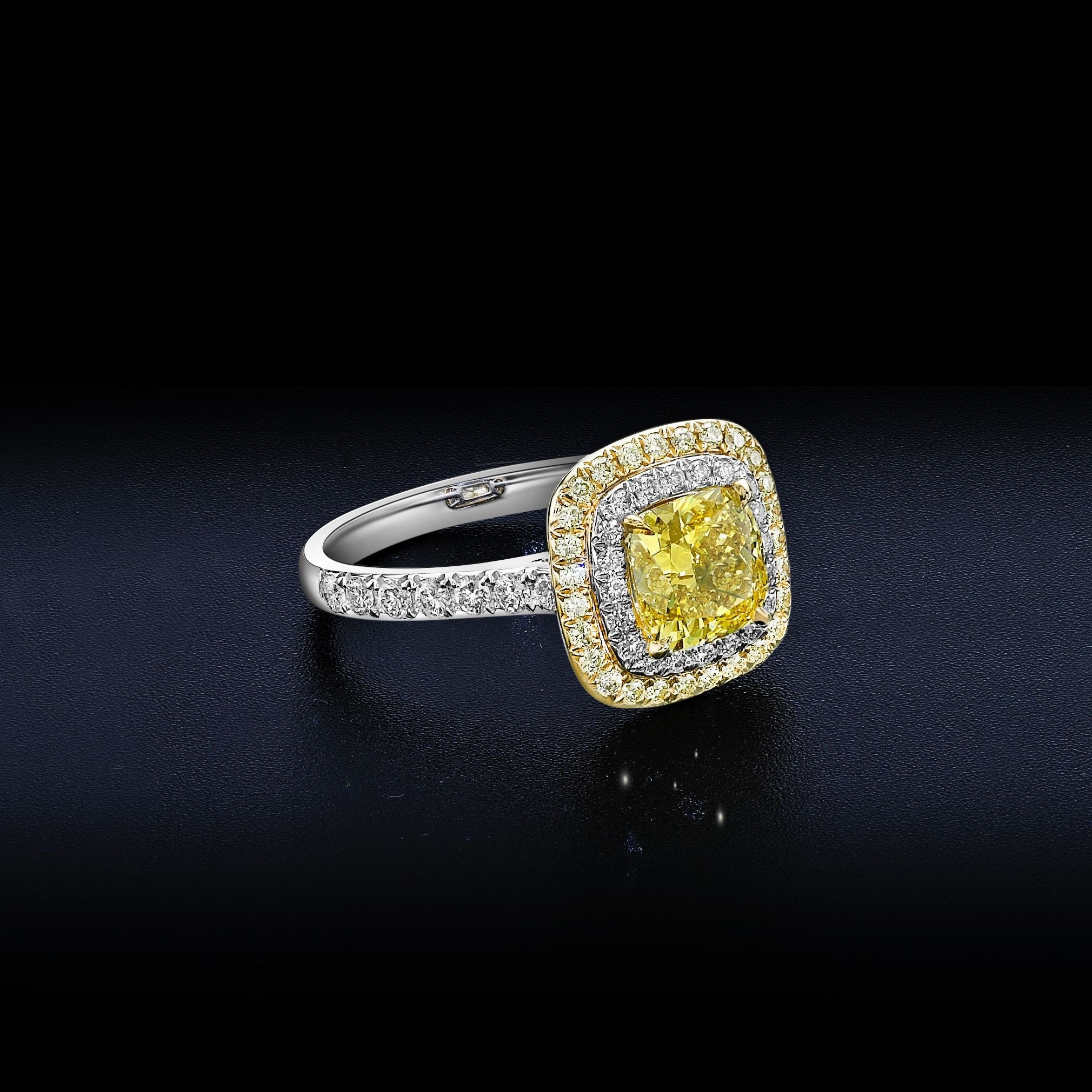 Vivid Yellow Diamond Halo Ring - 2.08ct TW