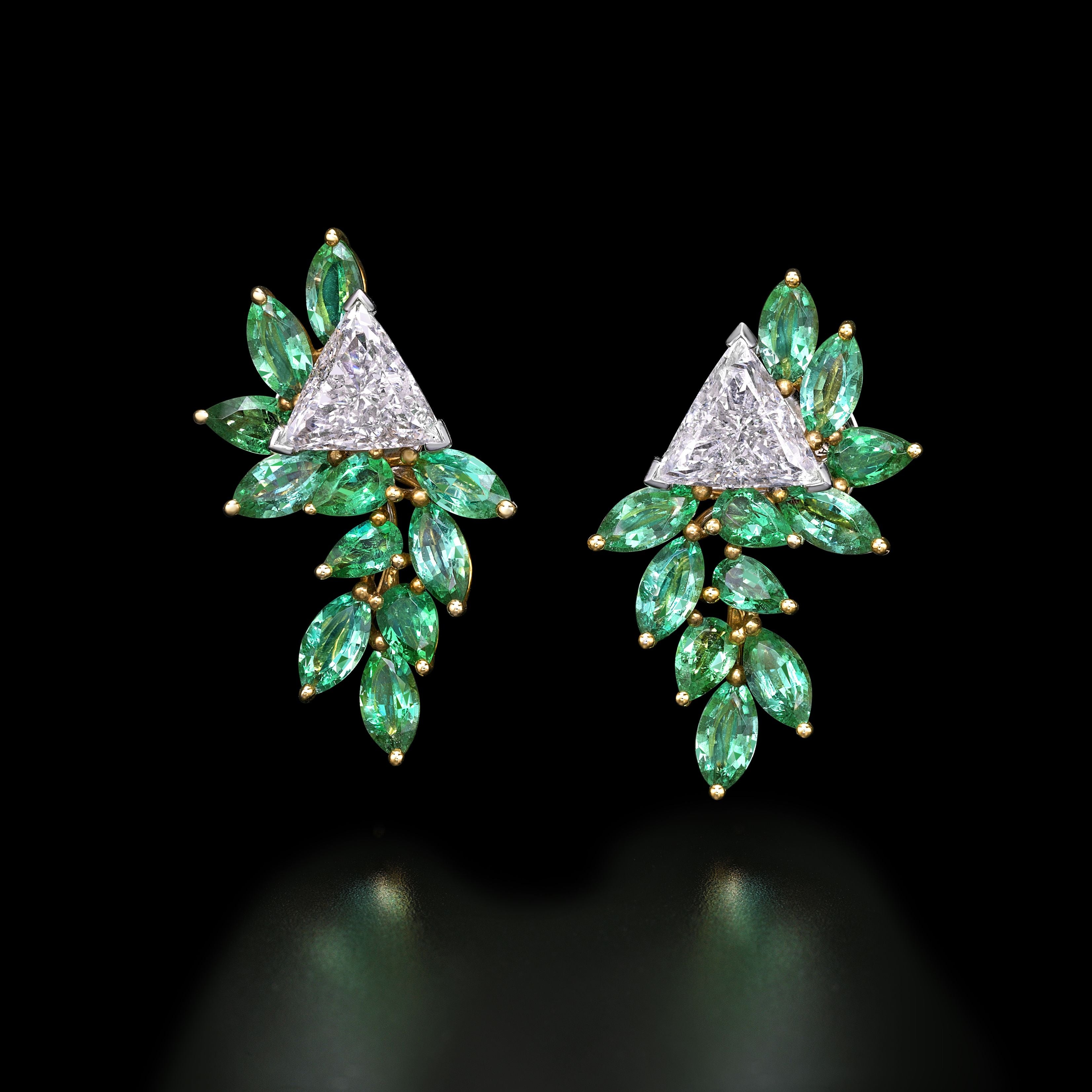 Triangle Diamond Earrings with Emeralds -5.29ct TW