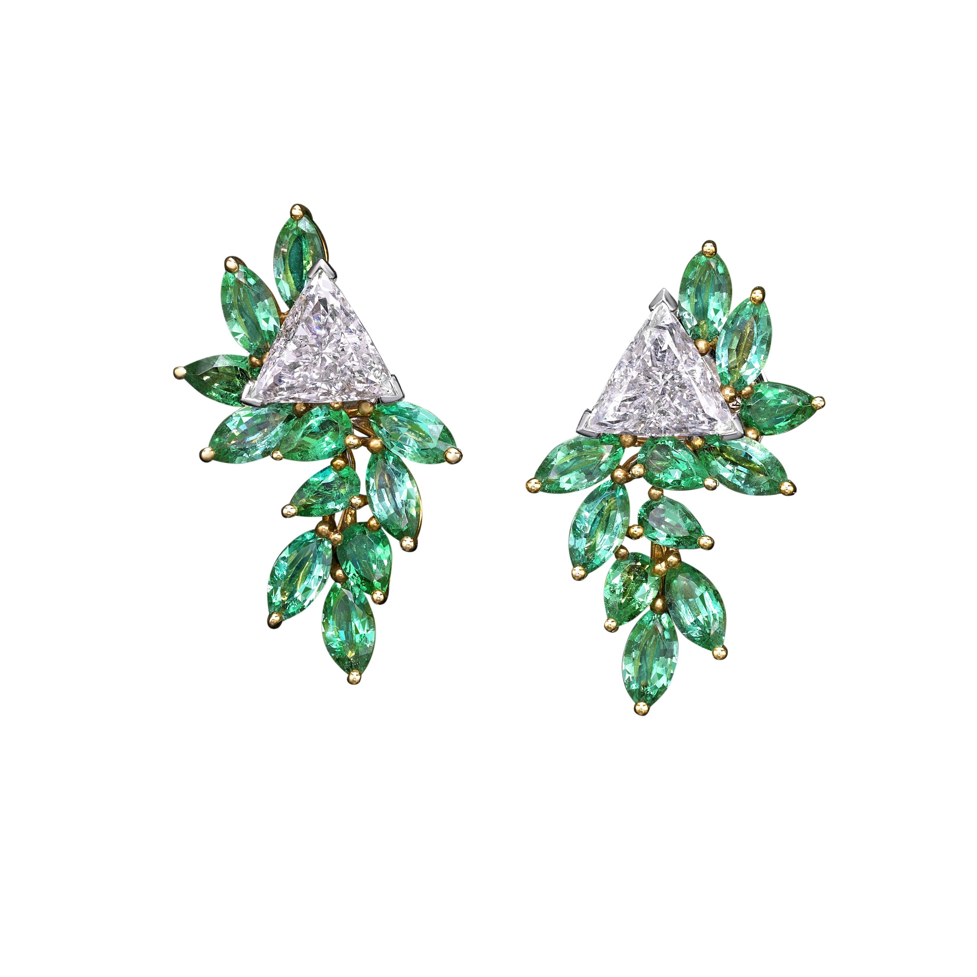 Triangle Diamond and Emerald Earrings -5.29ct TW