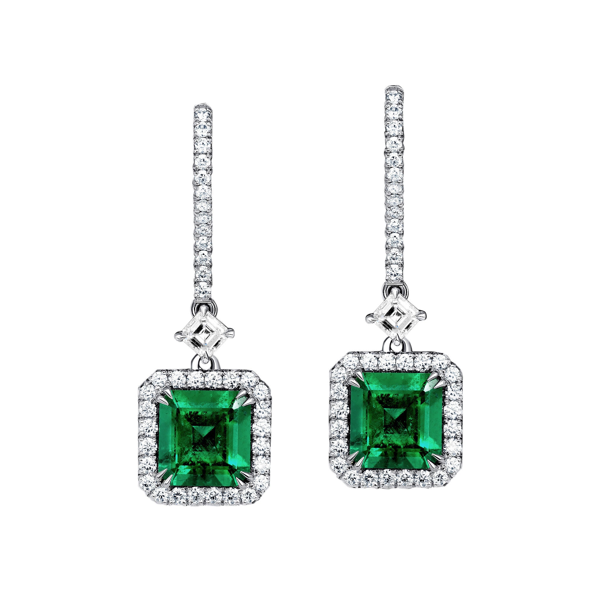 Halo Drop Emerald Earrings - 3.98ct TW