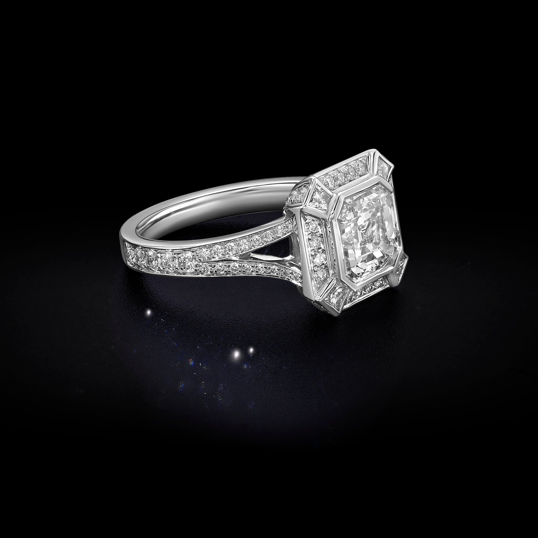 2.03ct Asher Cut Art Deco Style Ring - 2.79ct TW