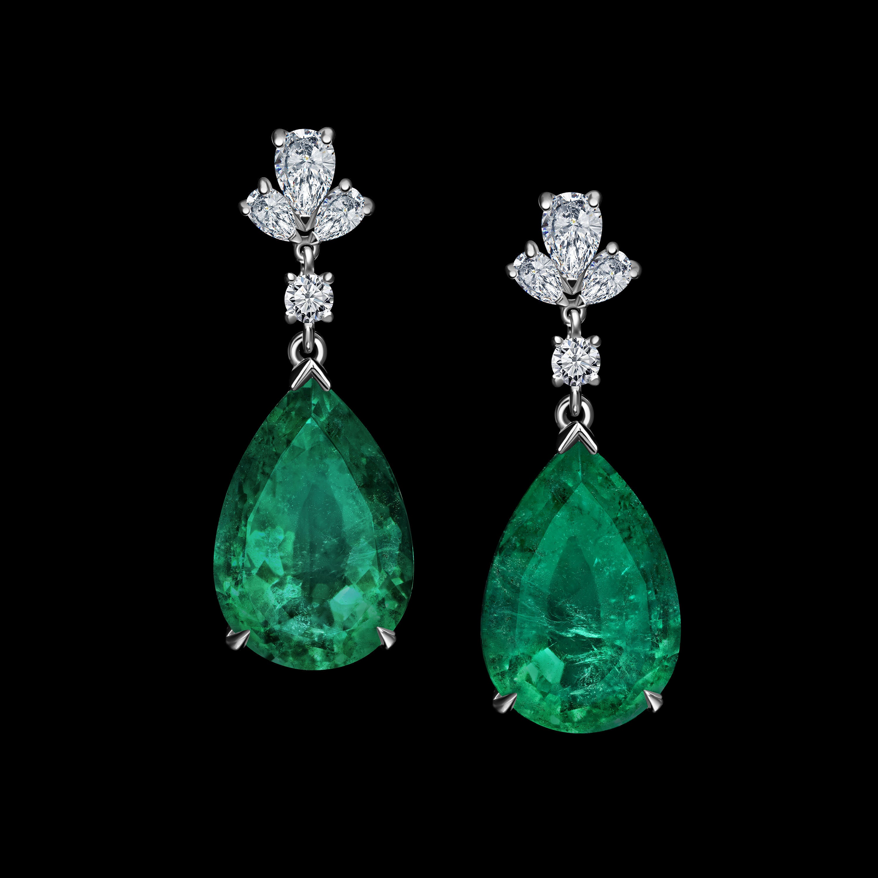 Pear Shape Emerald Drop Earrings - 13.08ct TW