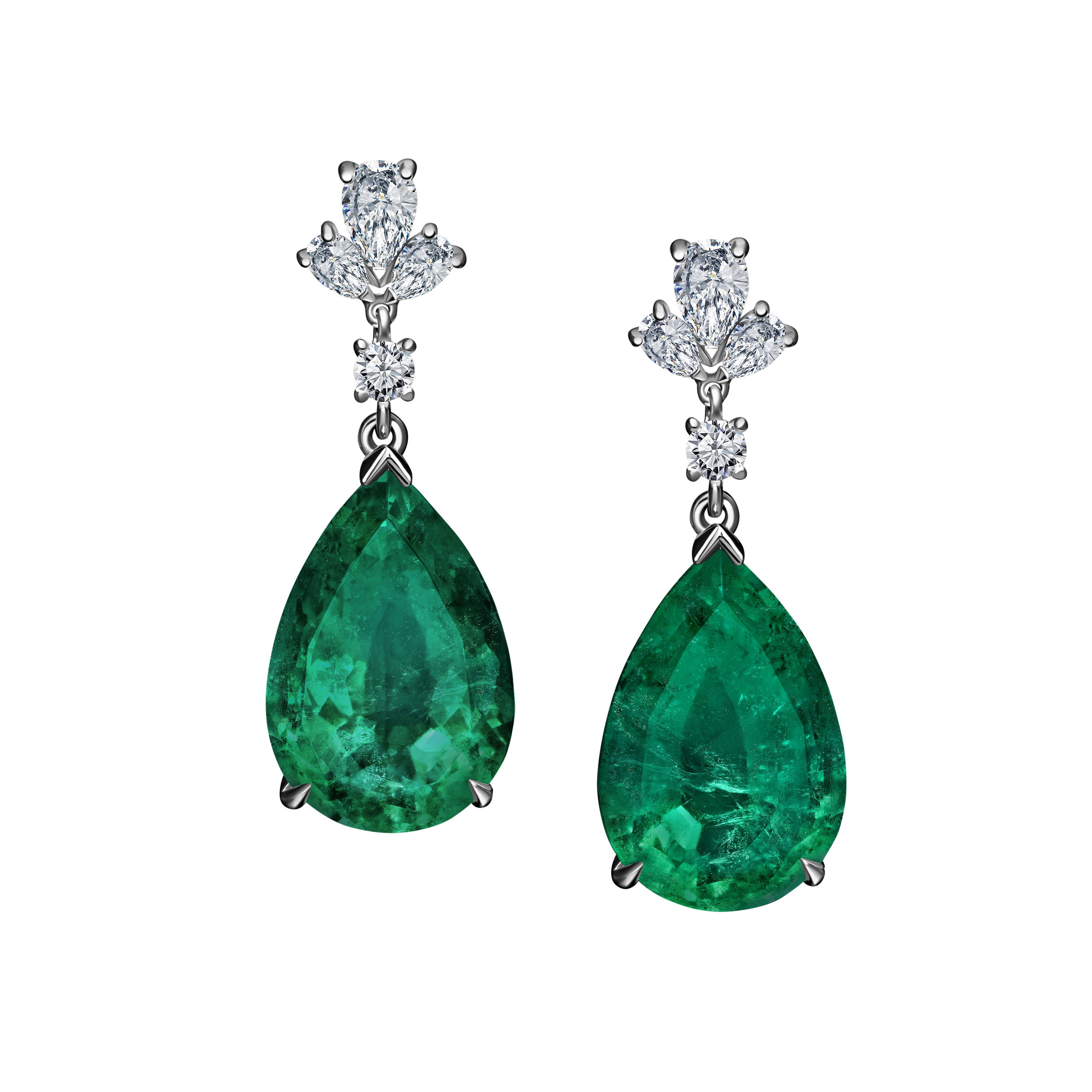 Pear Shape Emerald Drop Earrings - 13.08ct TW