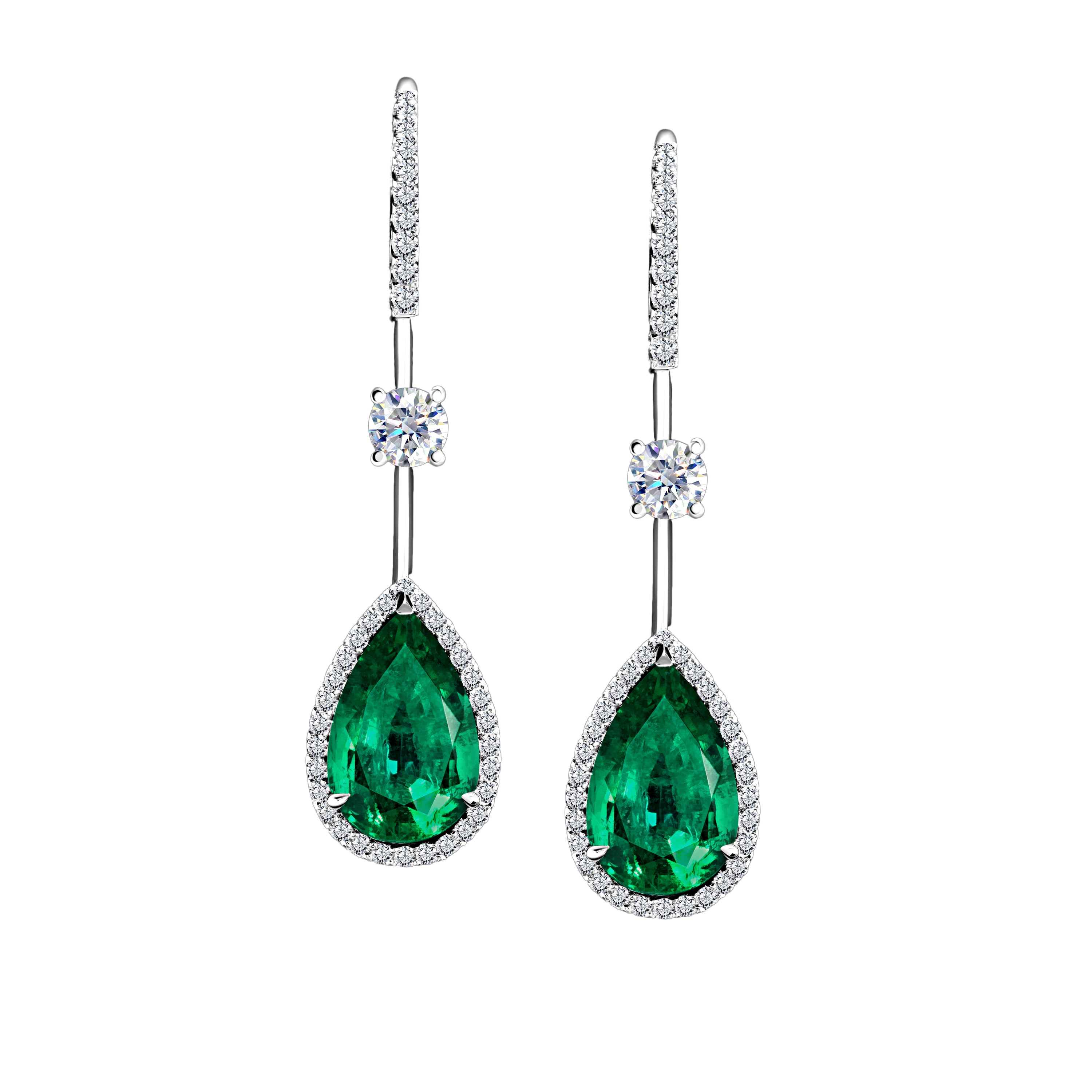 Emerald Drop Earrings with Diamonds - 6.68ct TW